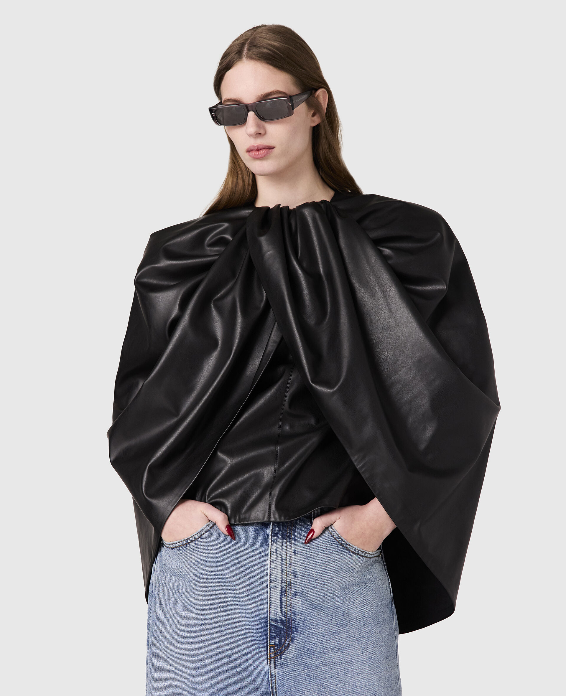 Wrapped Cape-Front Ruched Top