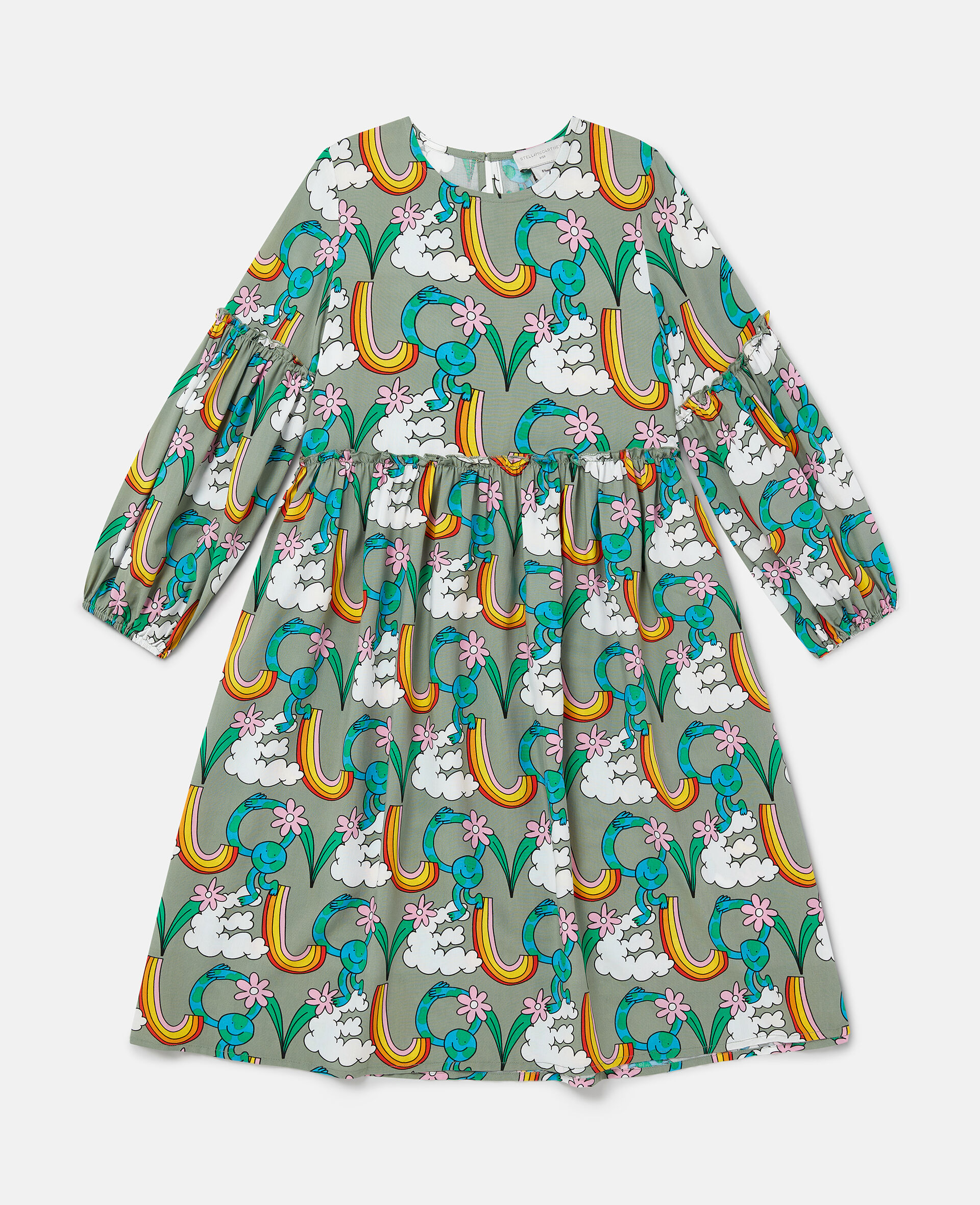 Earth Friends Print Long-Sleeve Dress