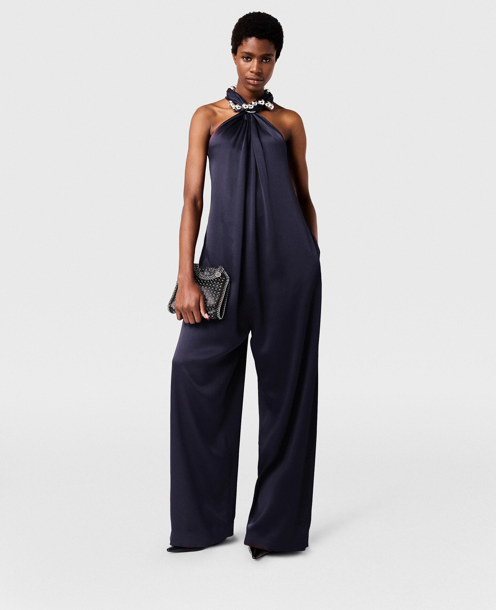 Ball-Chain Halterneck Satin Jumpsuit