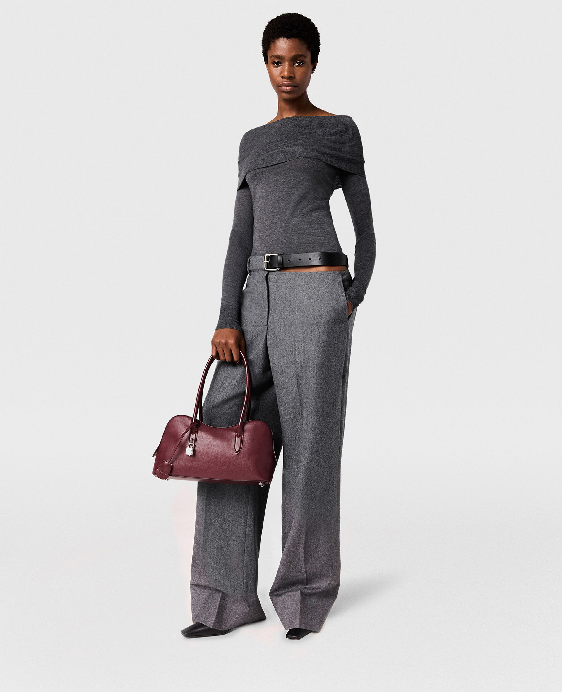 Belted Flannel Straight-Leg Pants
