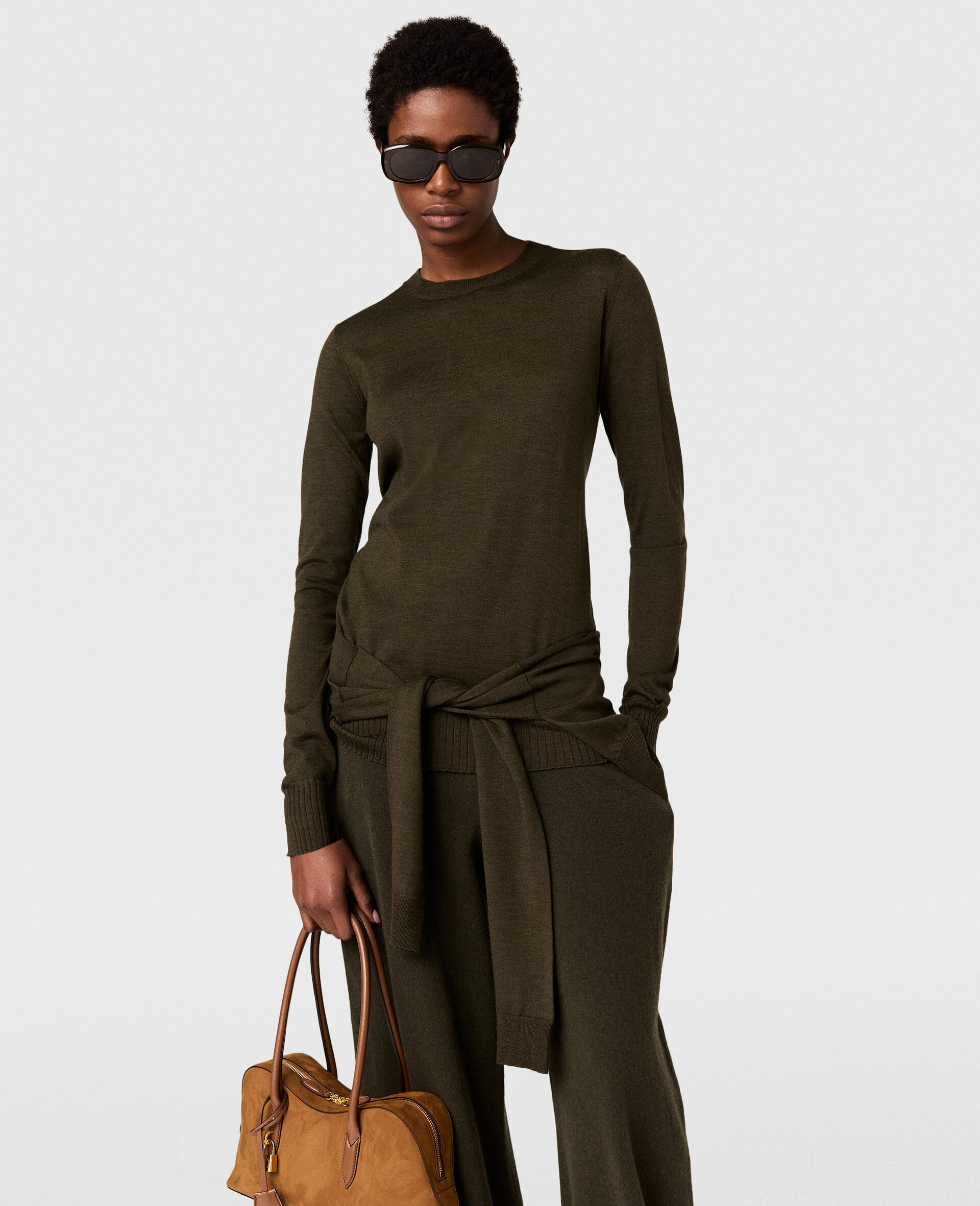 Tie-Front Crewneck Sweater
