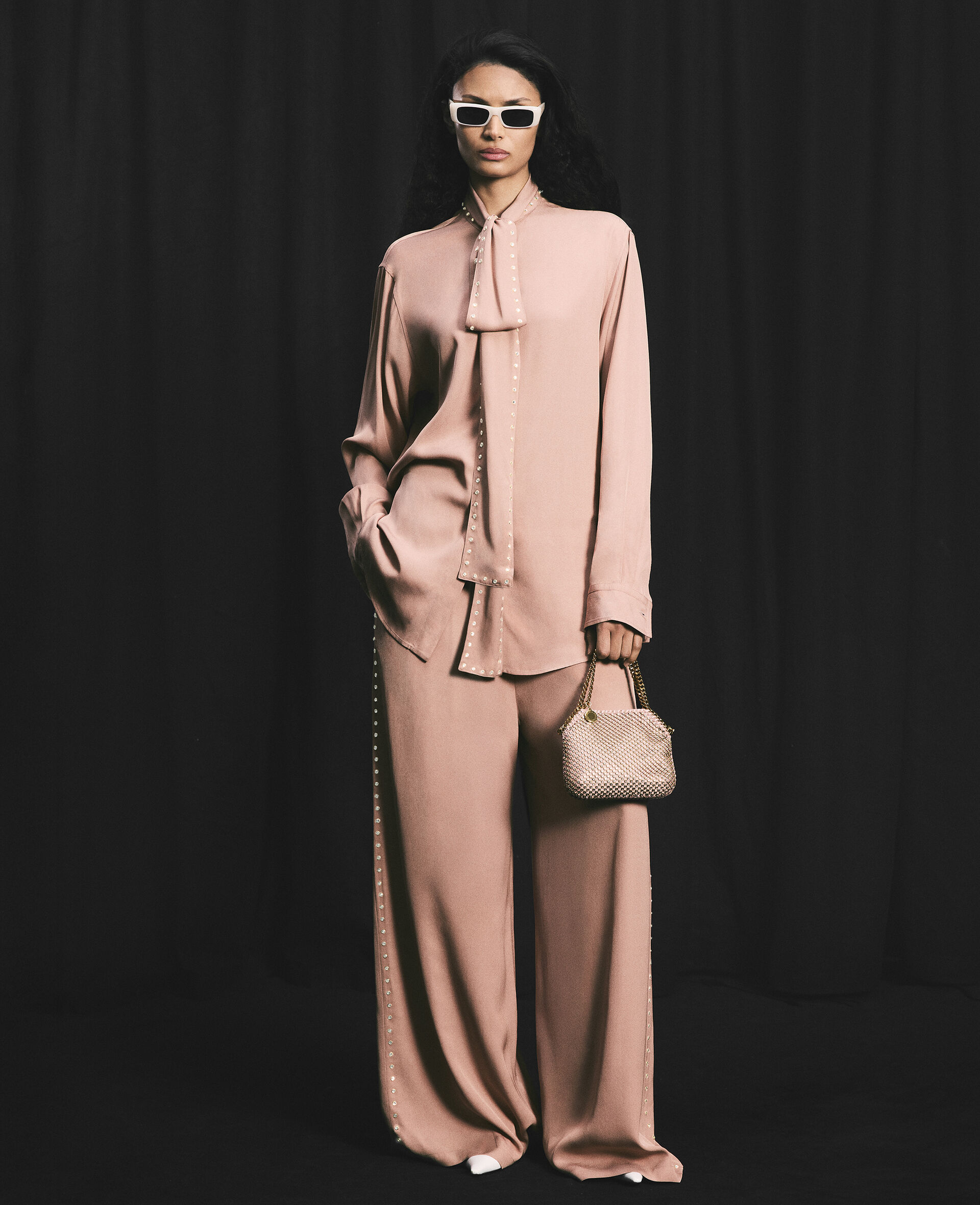 Lead-Free Crystal High-Rise Wide-Leg Pants