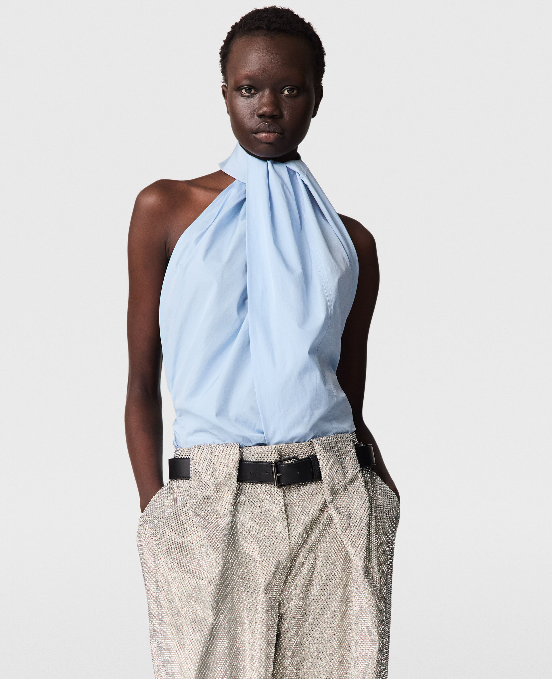 Halterneck Panel Sleeveless Top
