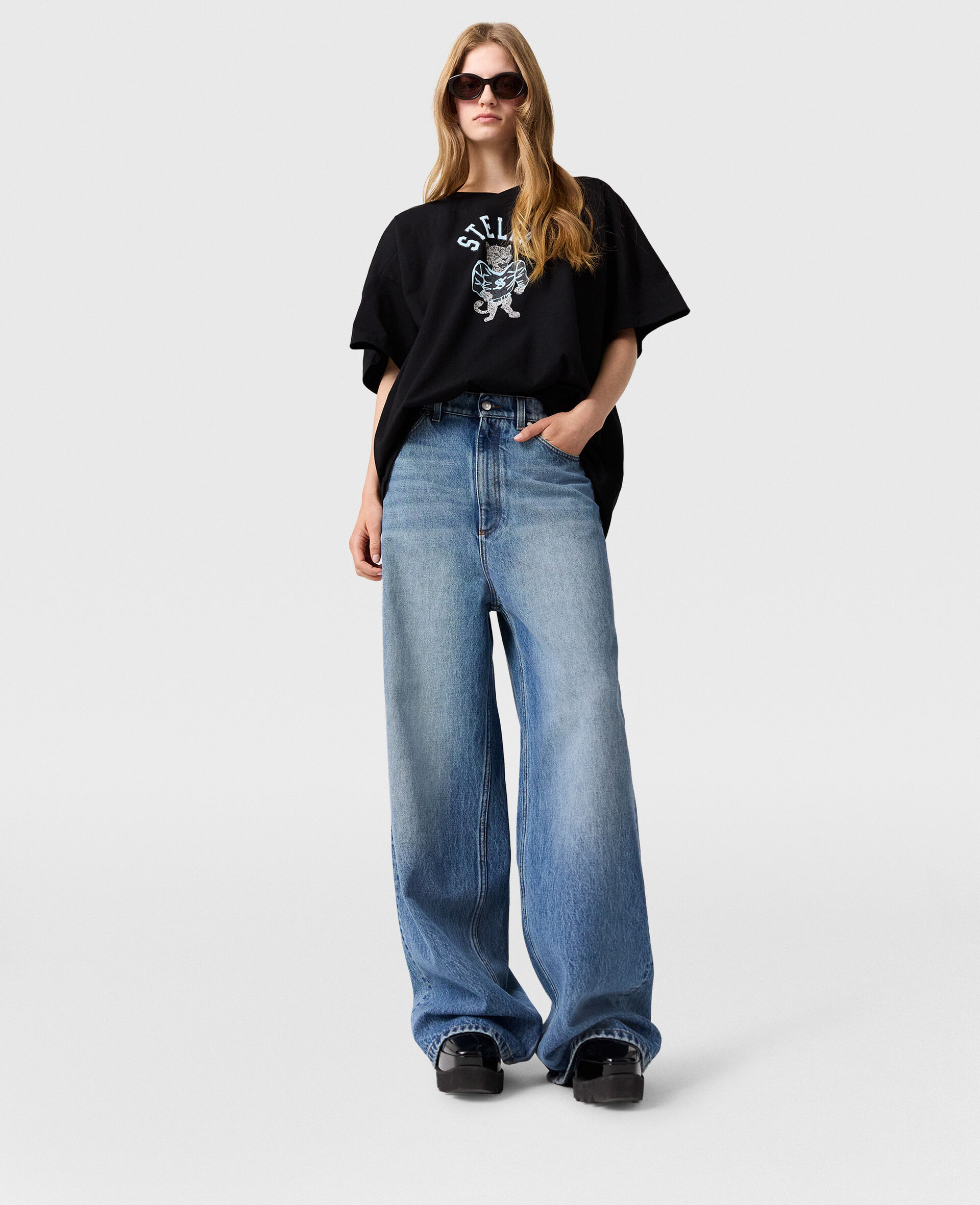 Faded Wide-Leg High-Rise Denim Jeans