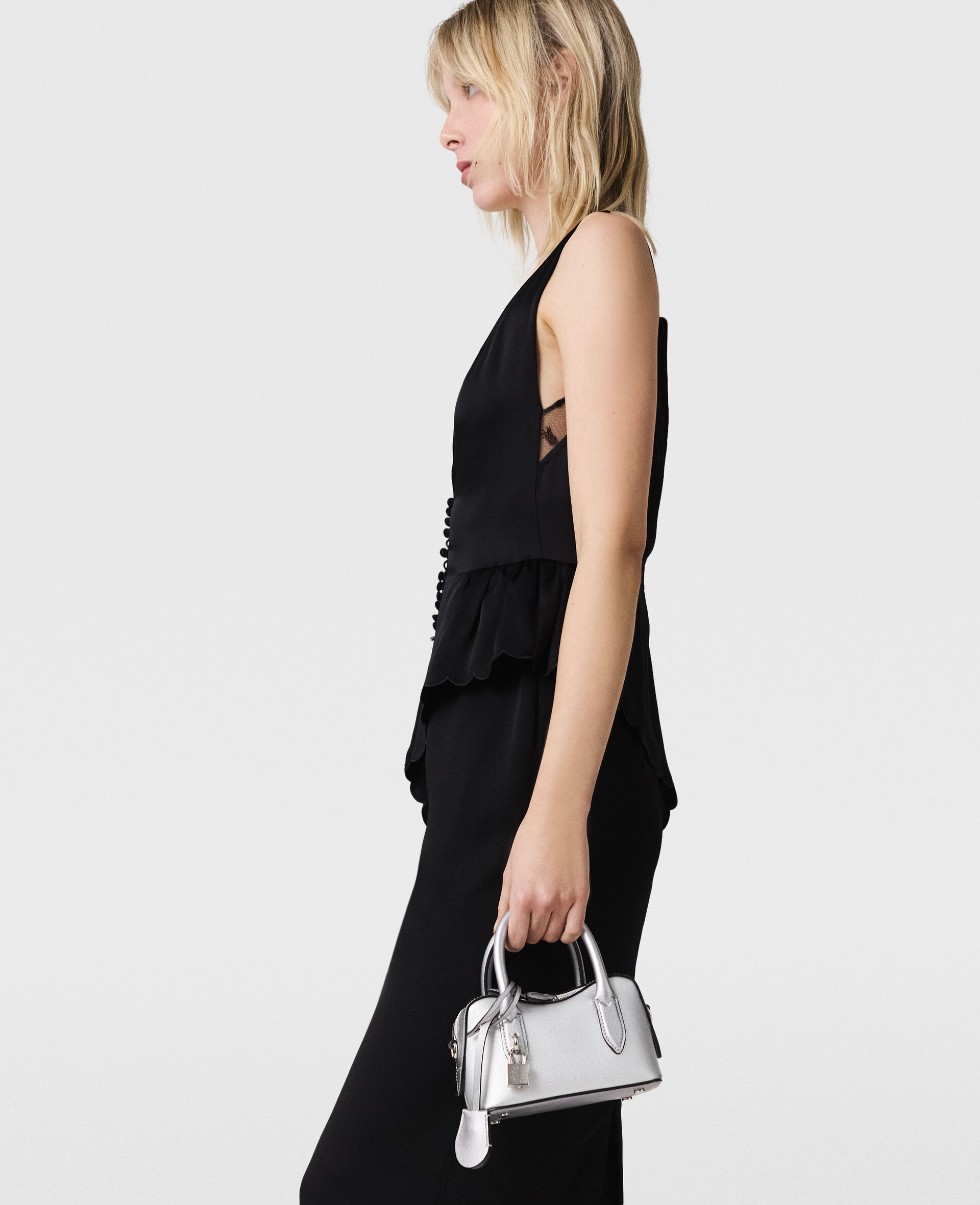 Deep V-Neck Peplum Panel Midi Dress