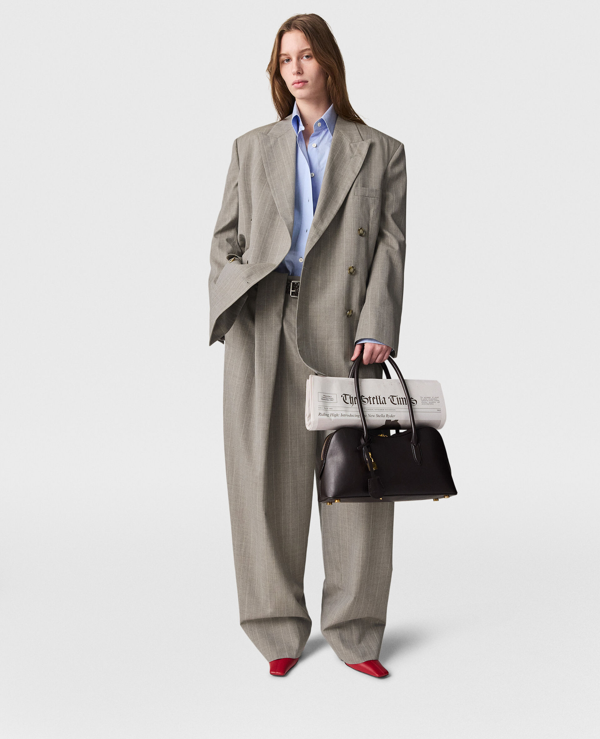 Slouchy Paneled Pinstripe Pants