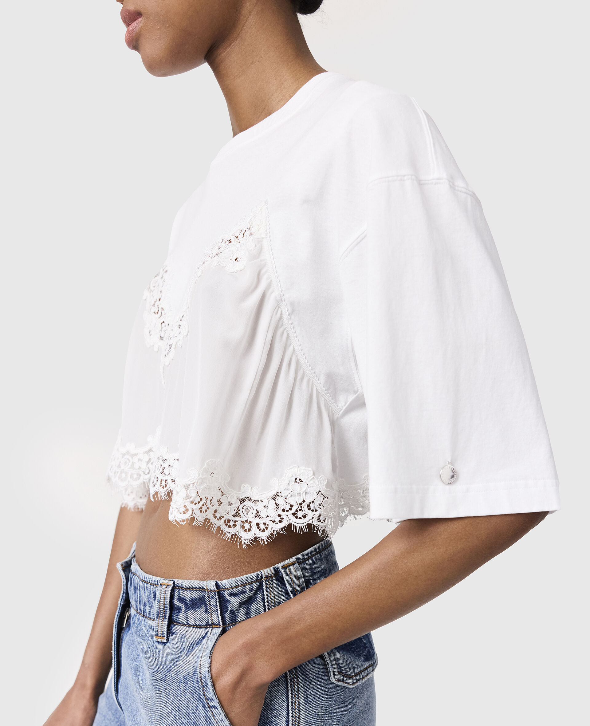 Lace Insert Cropped T-Shirt