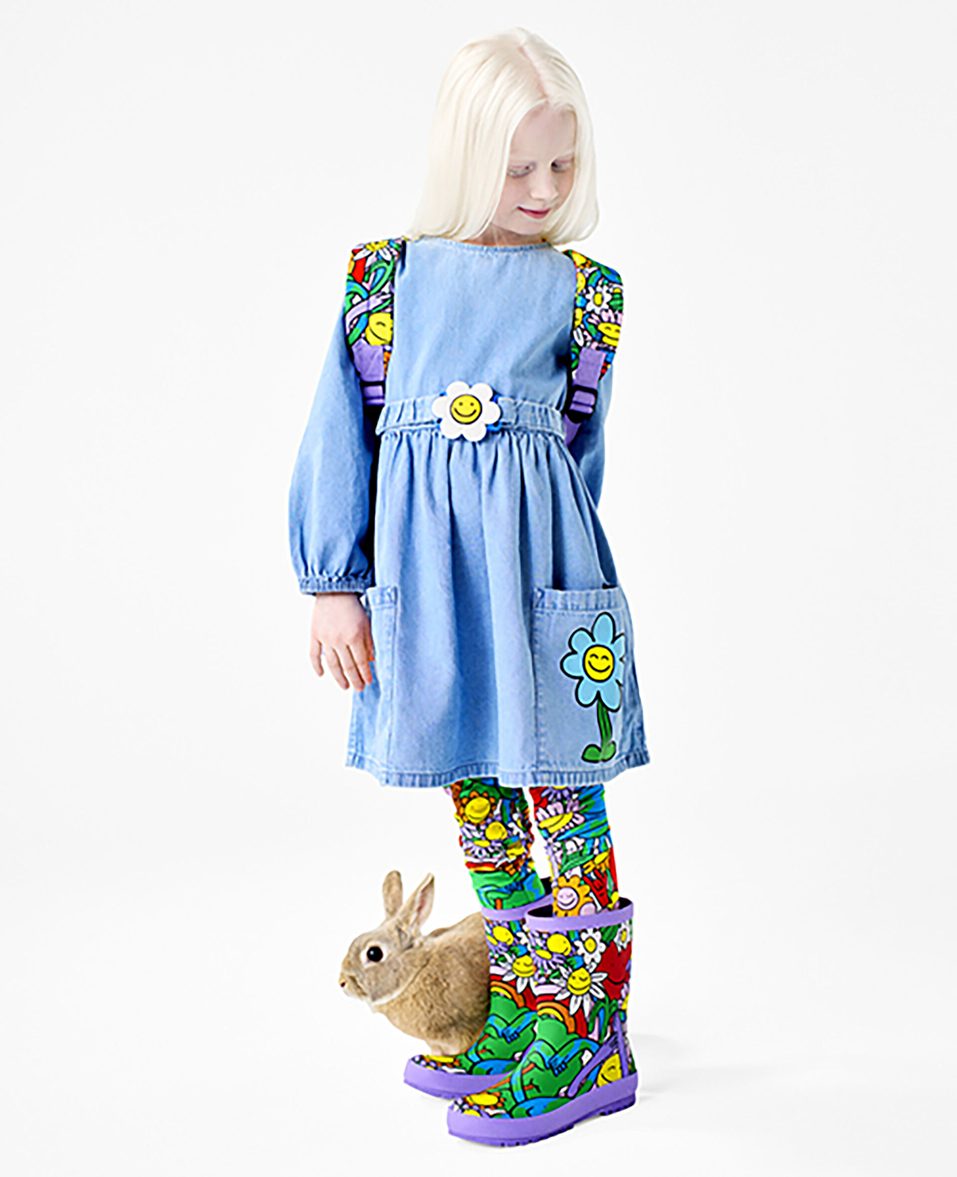 Flower Graphic Buckle Long-Sleeve Dress