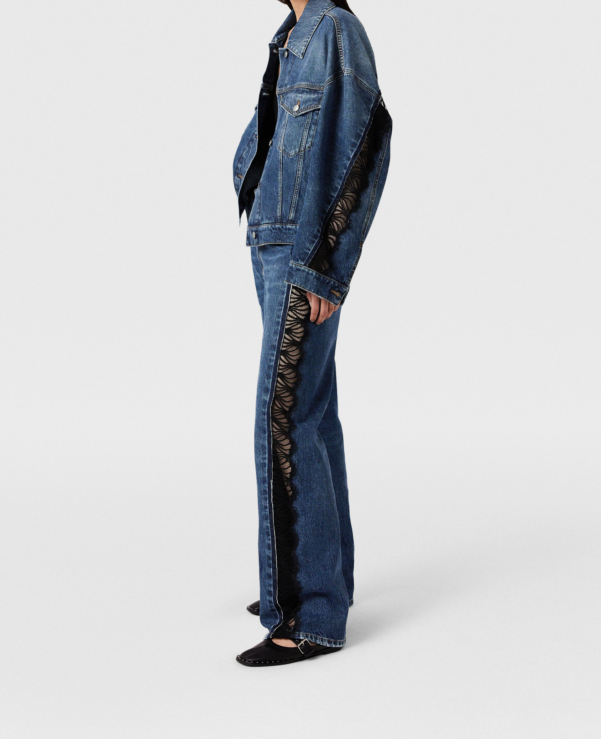 Lace High-Rise Straight Leg Jeans