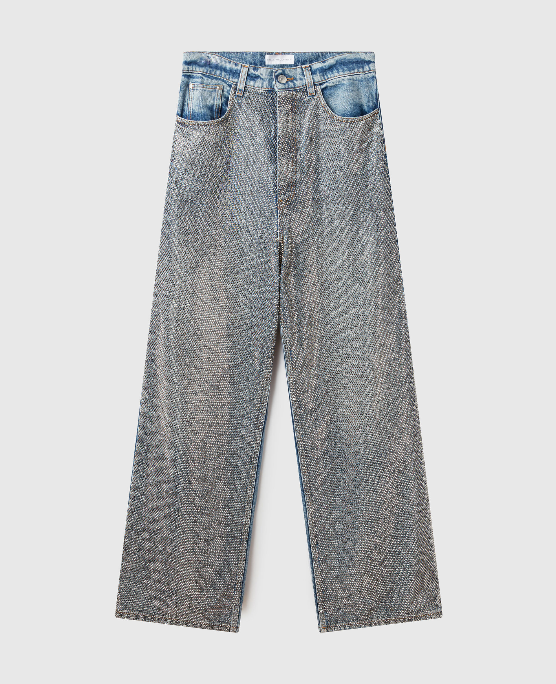 Oversized Crystal-Embellished Denim Jeans