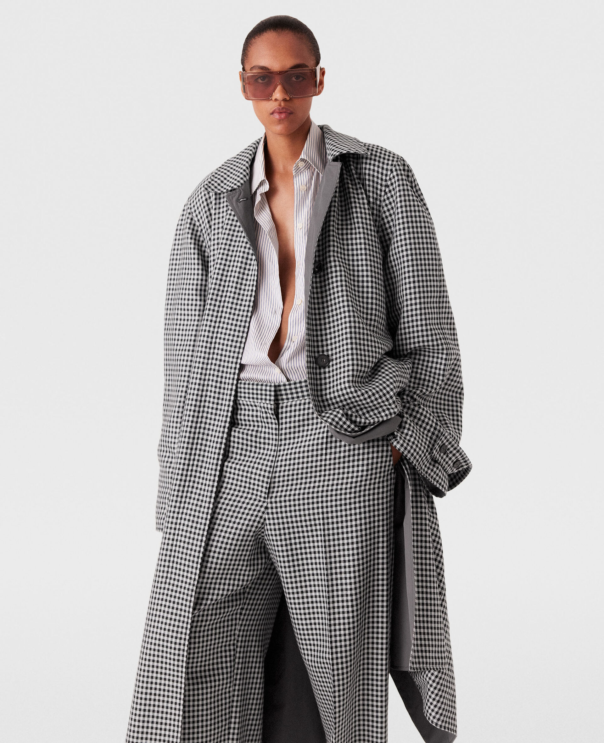 Oversized Check Belted Trench Coat