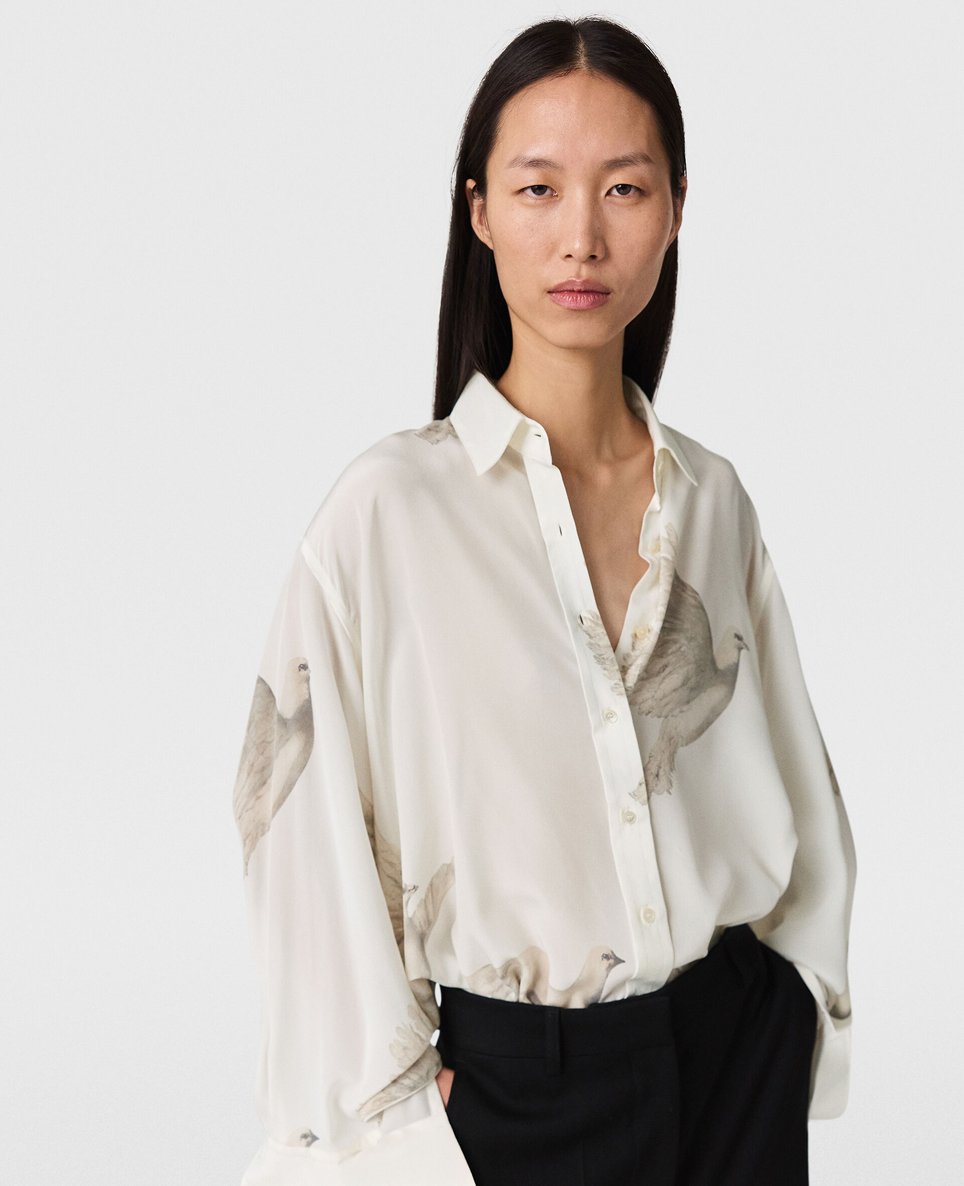 Oversized Sheer Dove Print Shirt