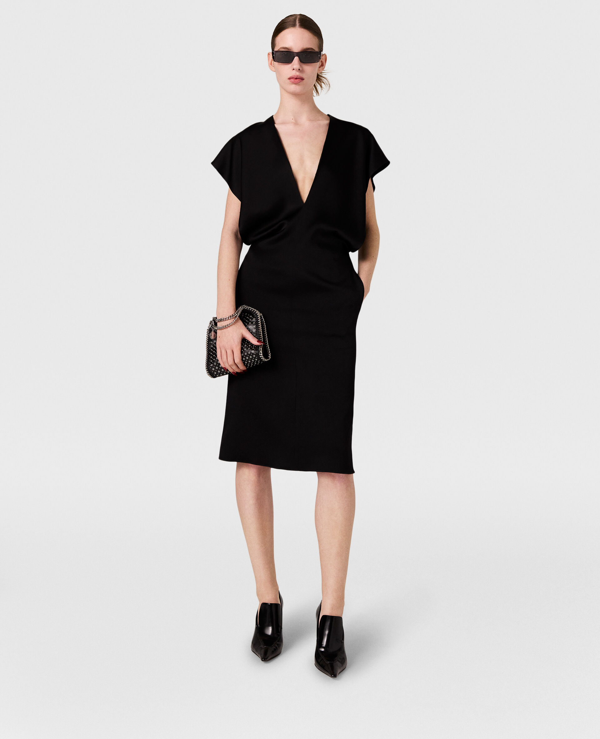 Deep V Cap Sleeved Midi Dress