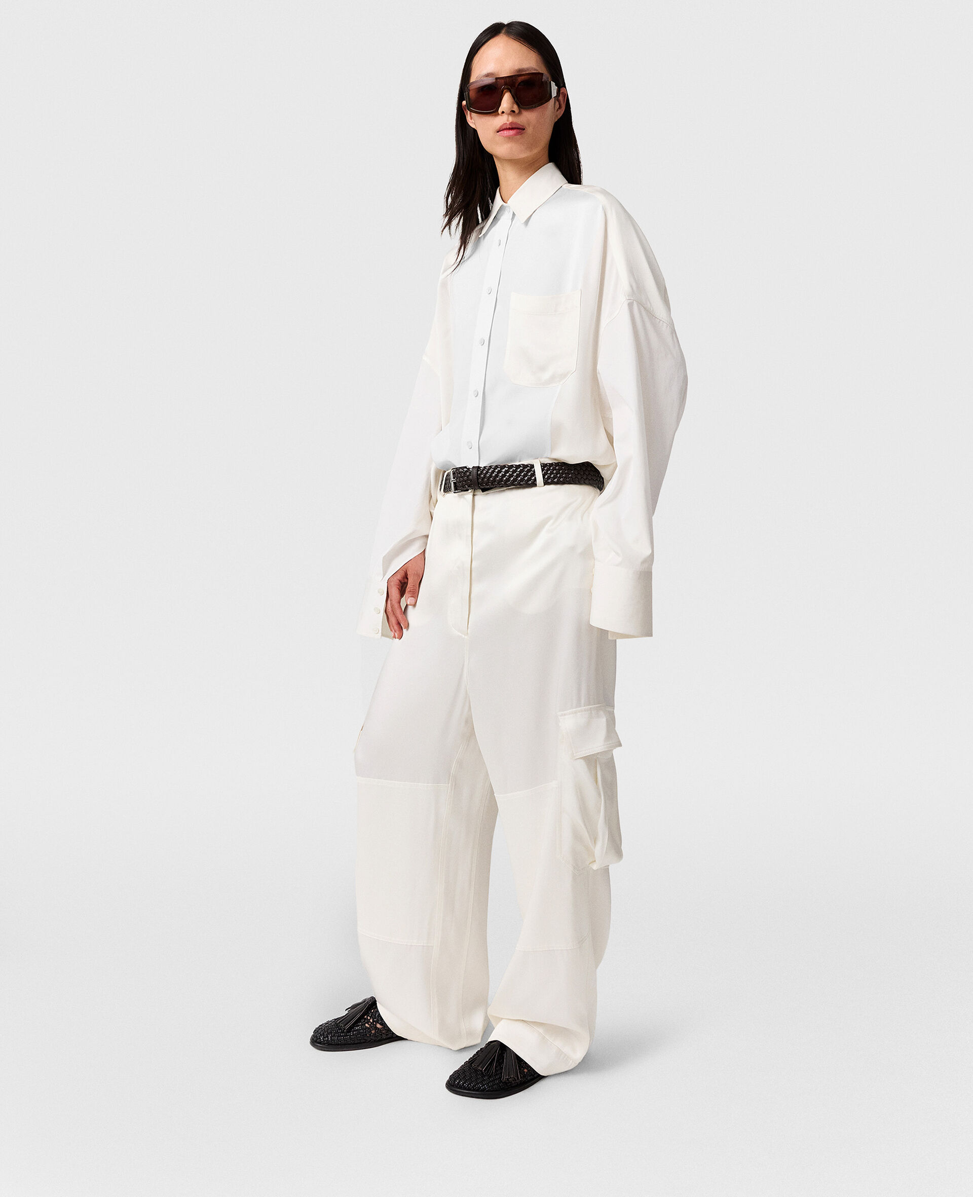Satin Paneled Slouchy Cargo Pants
