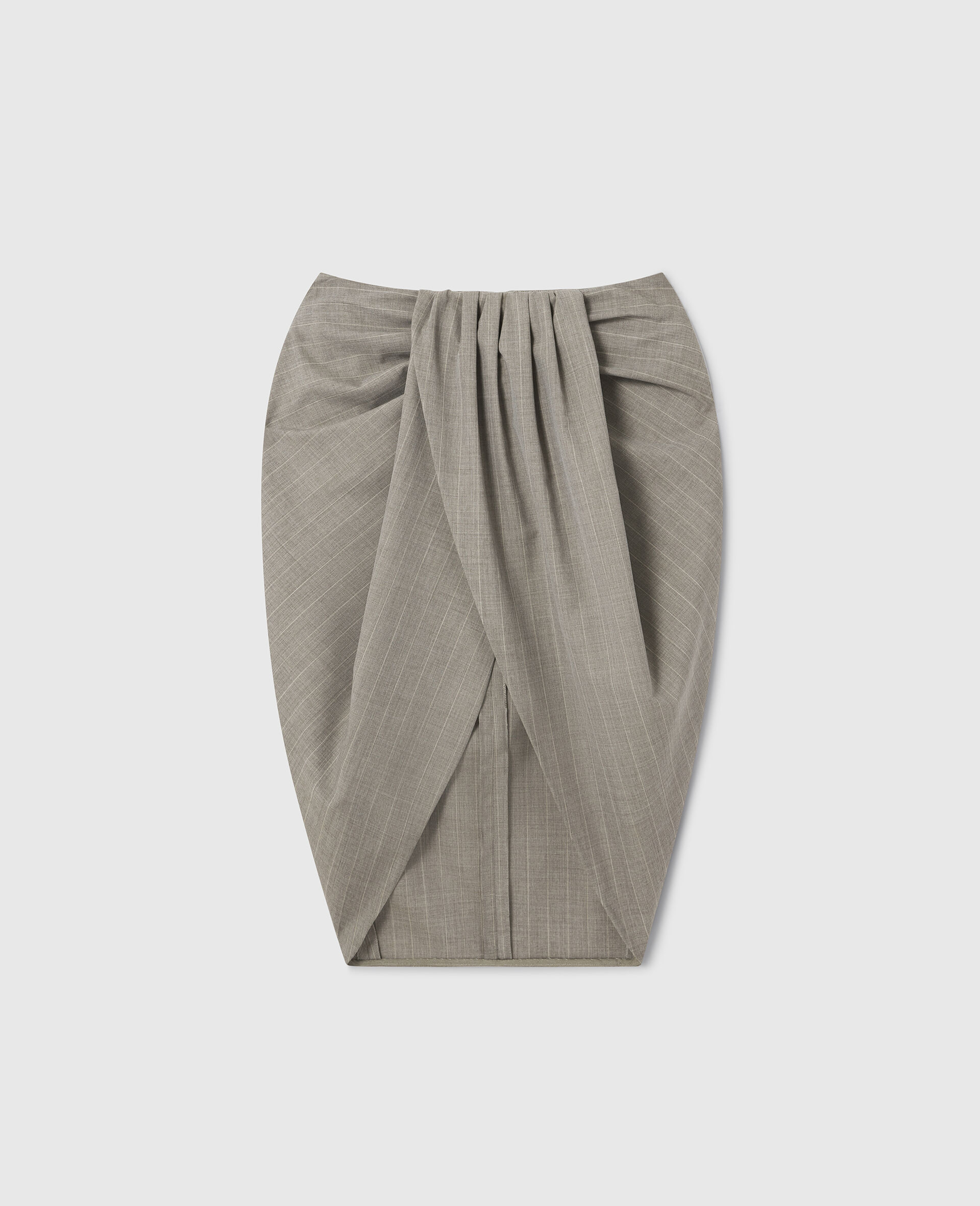 Ruched Wrapped Pinstripe Midi Skirt