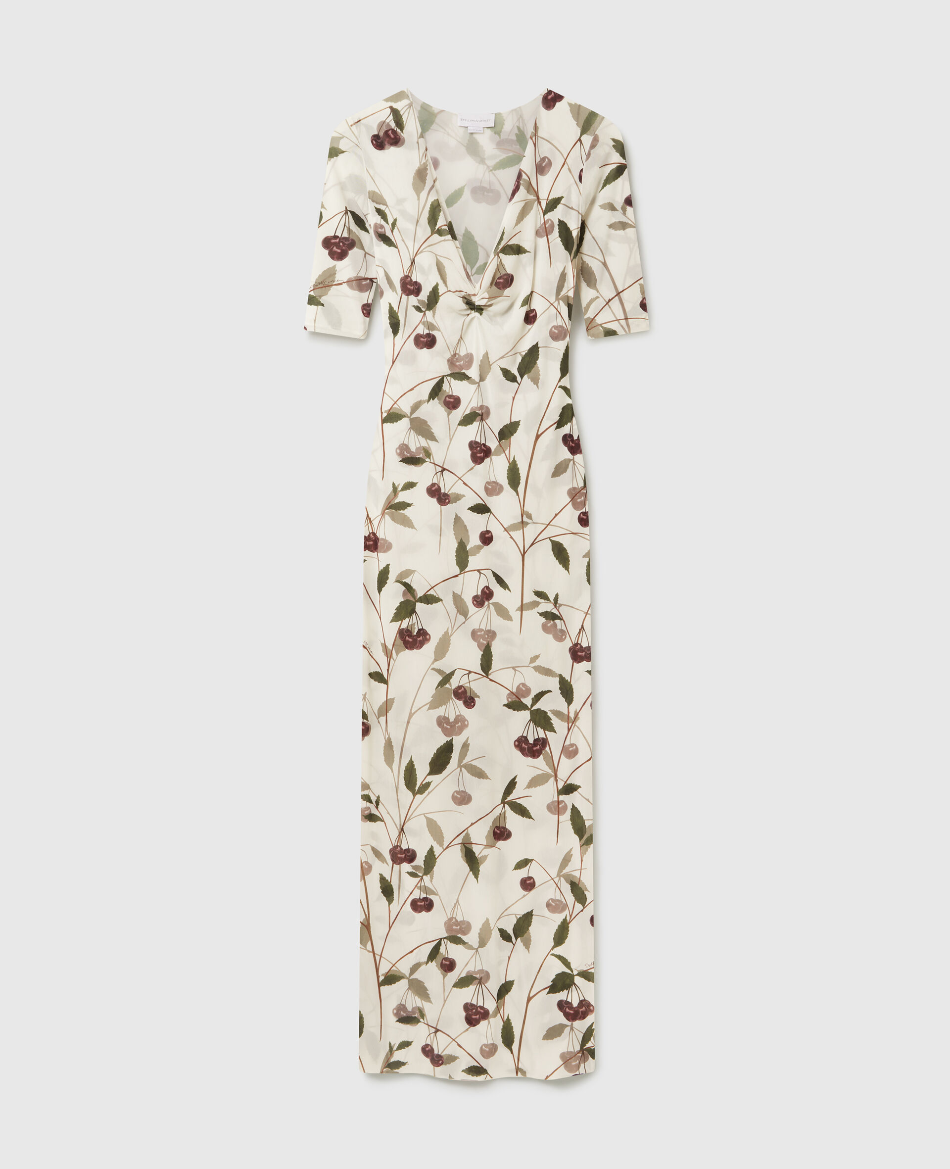 Cherry Print Mesh Half Sleeve Midi Dress