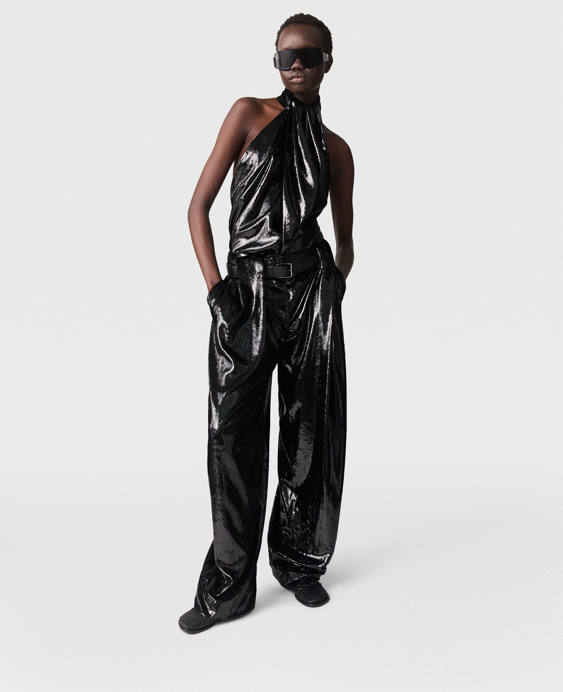 Slouchy Paneled Velvet Pants