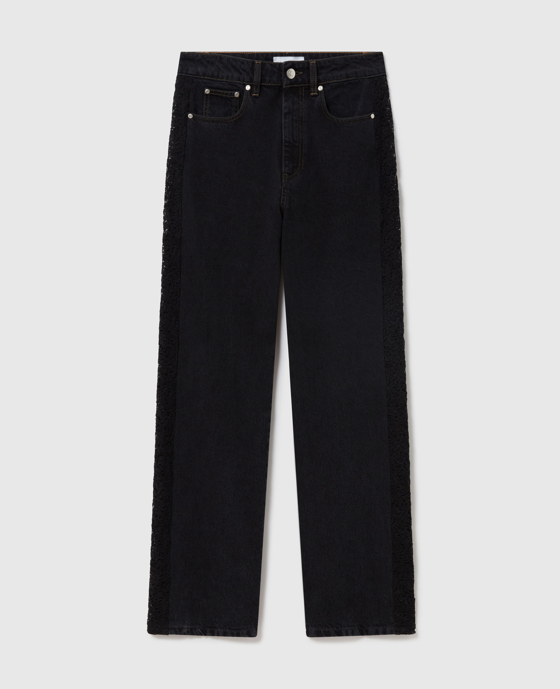 Lace High-Rise Straight Leg Jeans