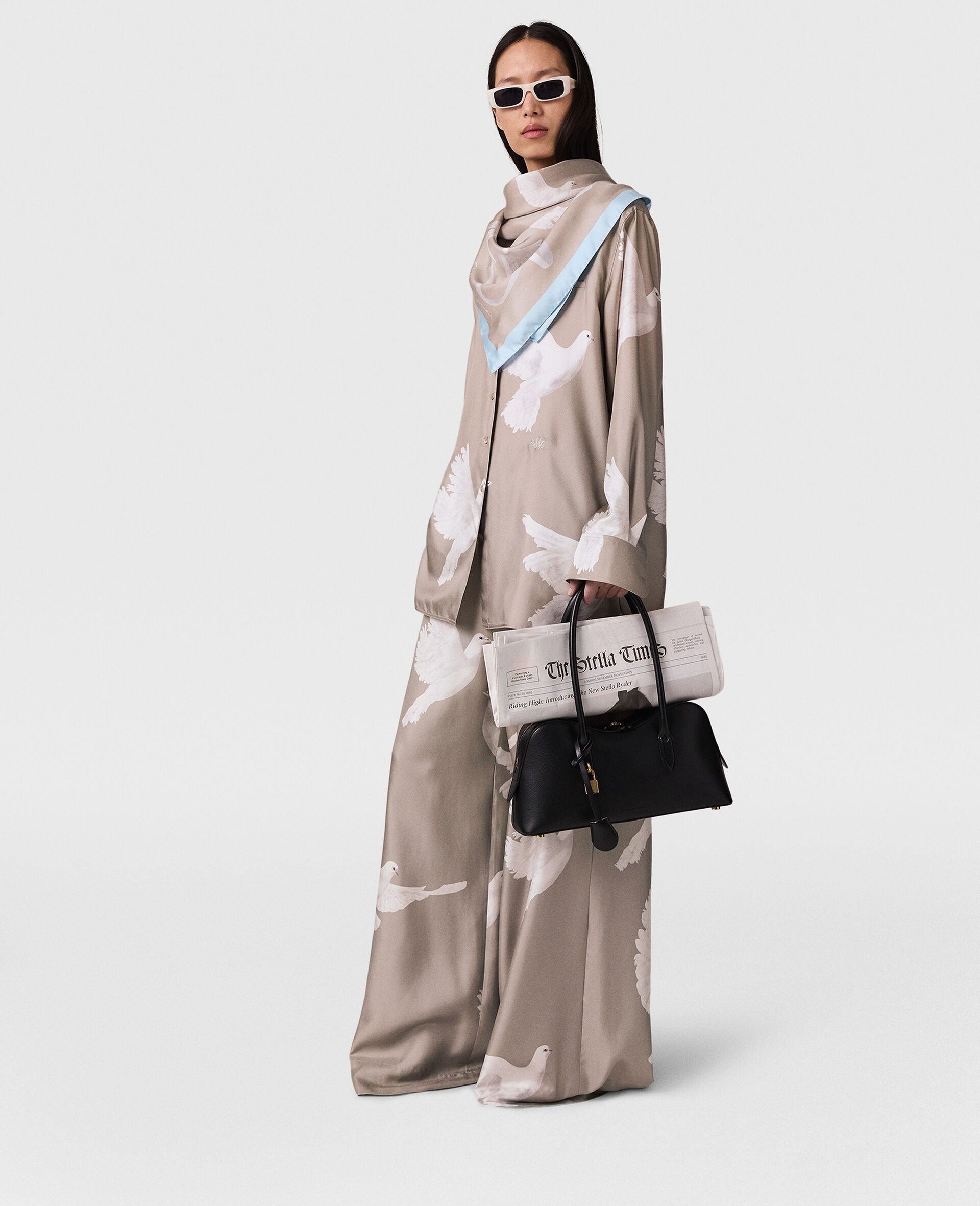 Oversized Drawstring Dove Print Pants