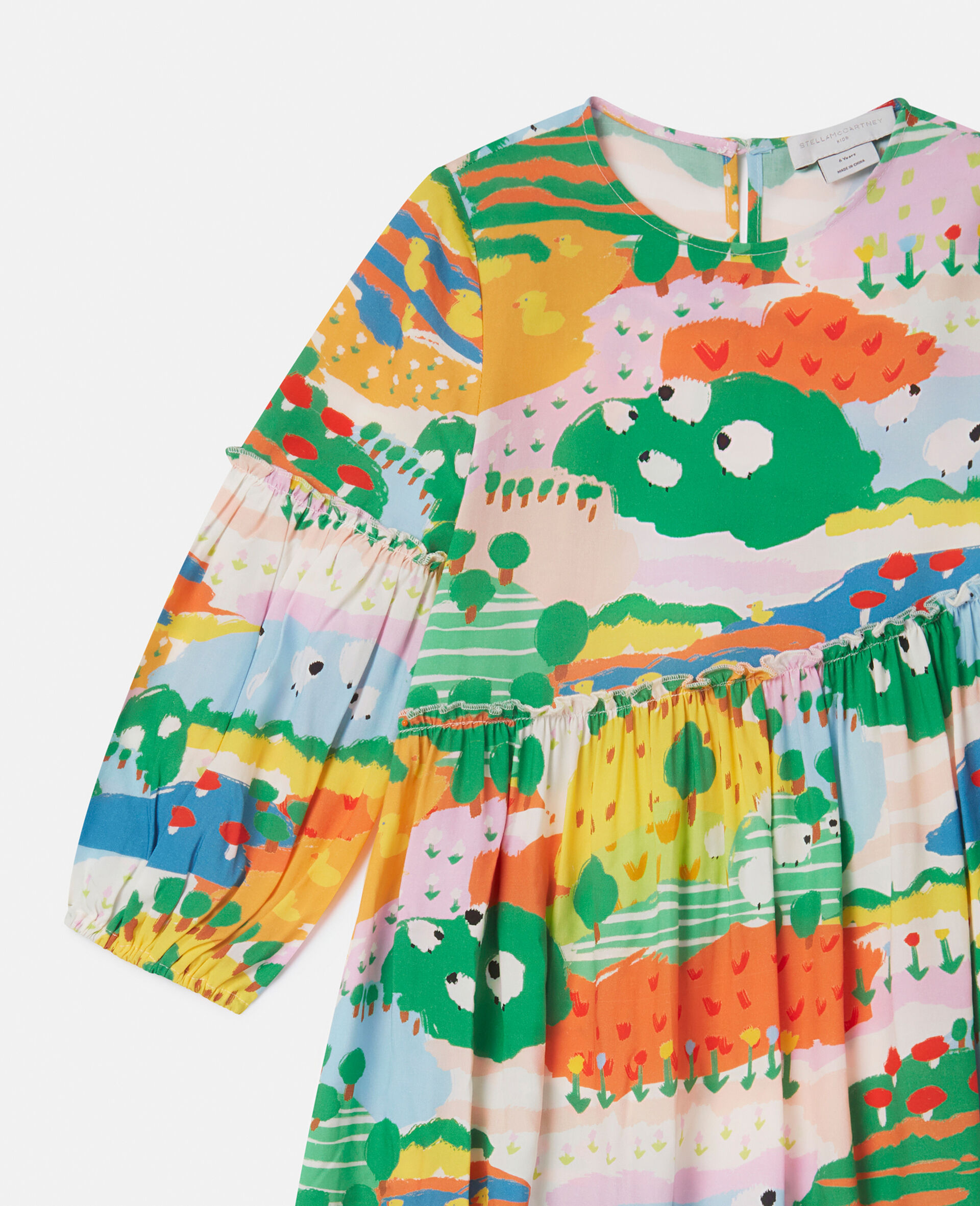 Farmyard Print Long-Sleeve Dress