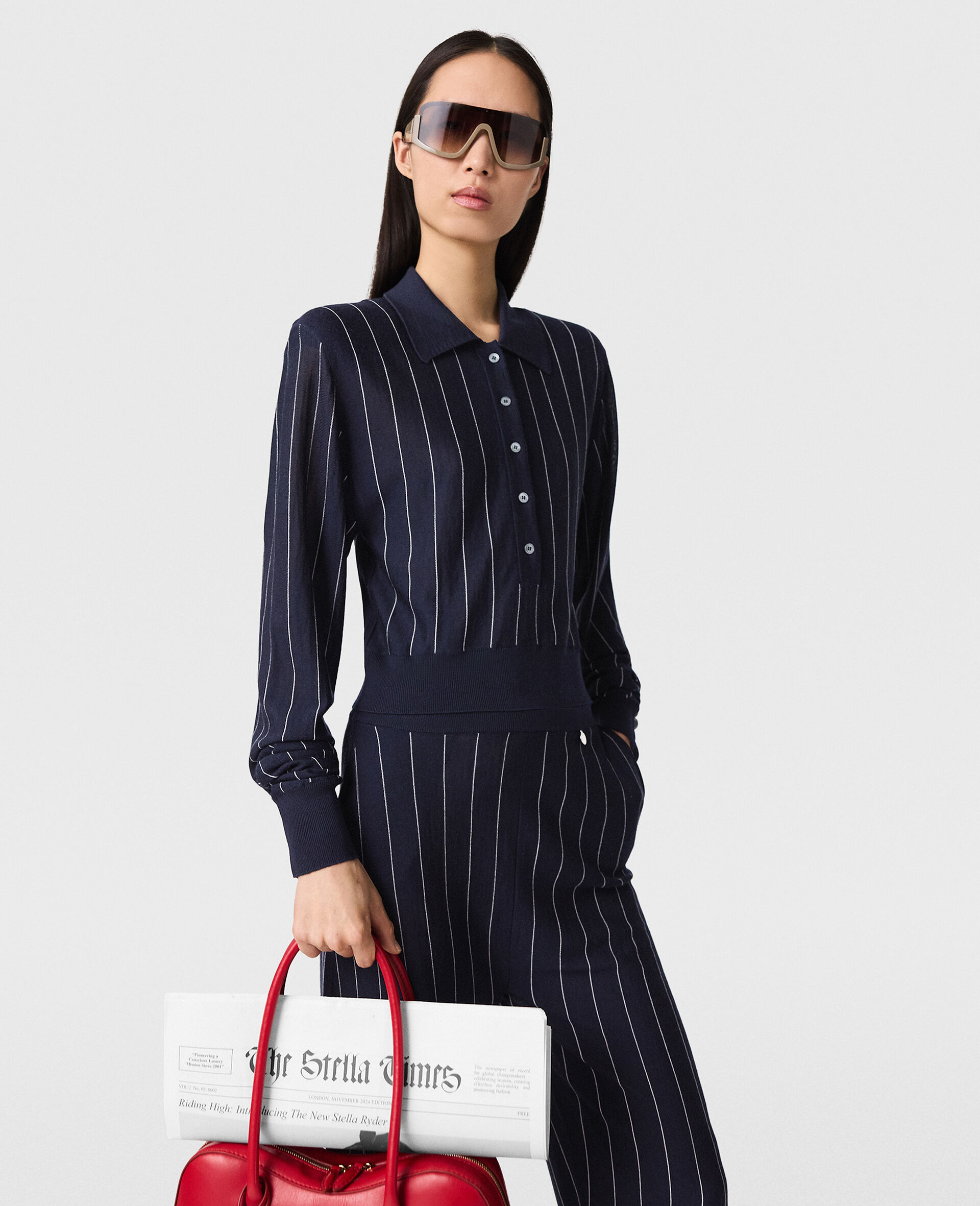 Collared Pinstripe Long-Sleeve Top