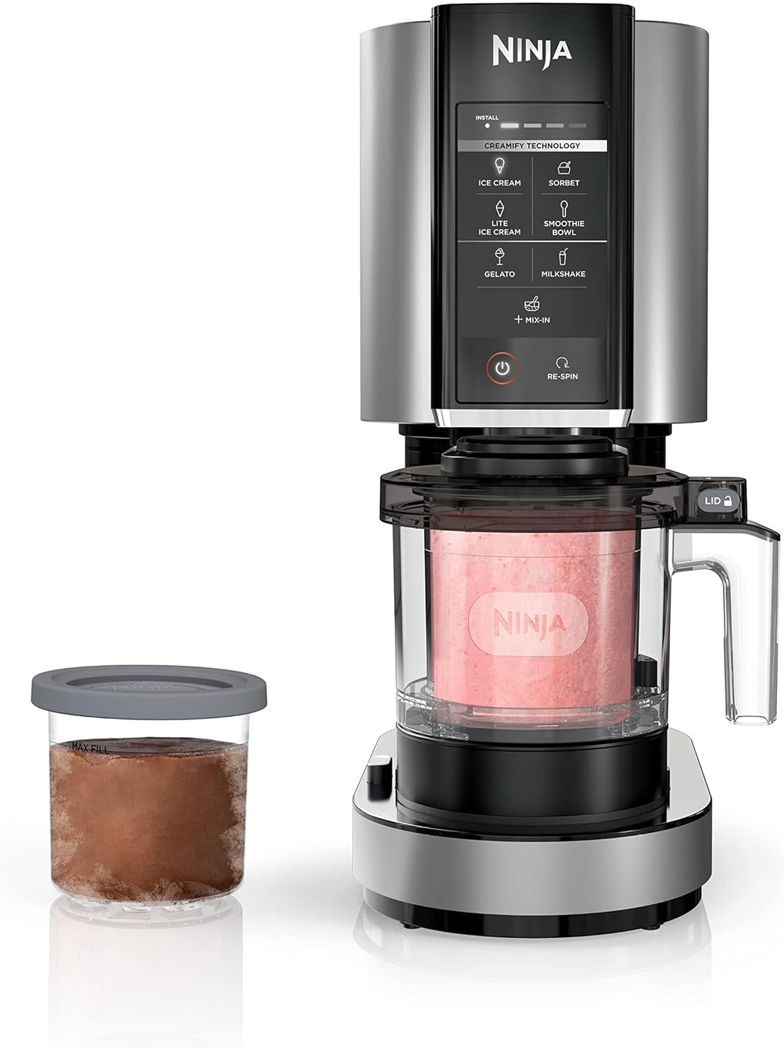 Ninja CREAMi, Ice Cream Maker, Ice Cream, Gelato, Sorbet ,Milkshakes, Mix-ins, Smoothie Bowls & More, 7-in-1, Ice Cream Pints, Pint lid, Healthy Ice Cream, Compact, Perfect for Kids, Black, NC299AMZ