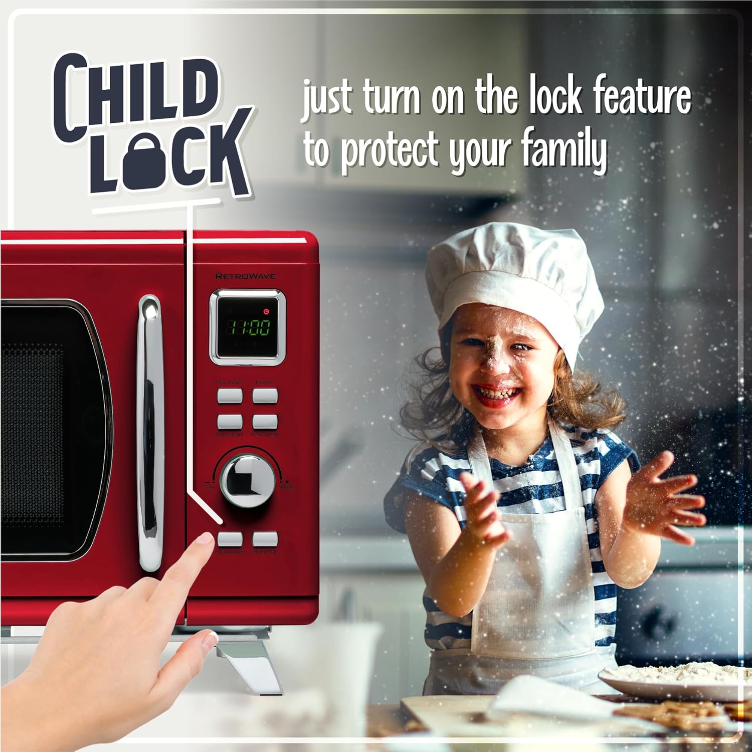 Nostalgia Retro Compact Countertop Microwave Oven - 0.7 Cu. Ft. - 700-Watts with LED Digital Display - Child Lock - Easy Clean Interior - Aqua