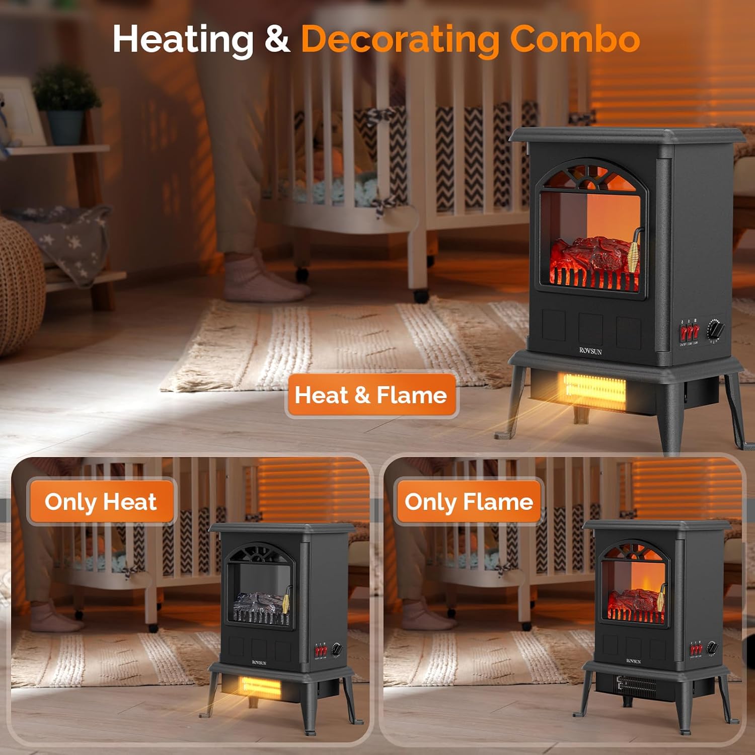 ROVSUN 1500W Electric Fireplace Stove, 22.4