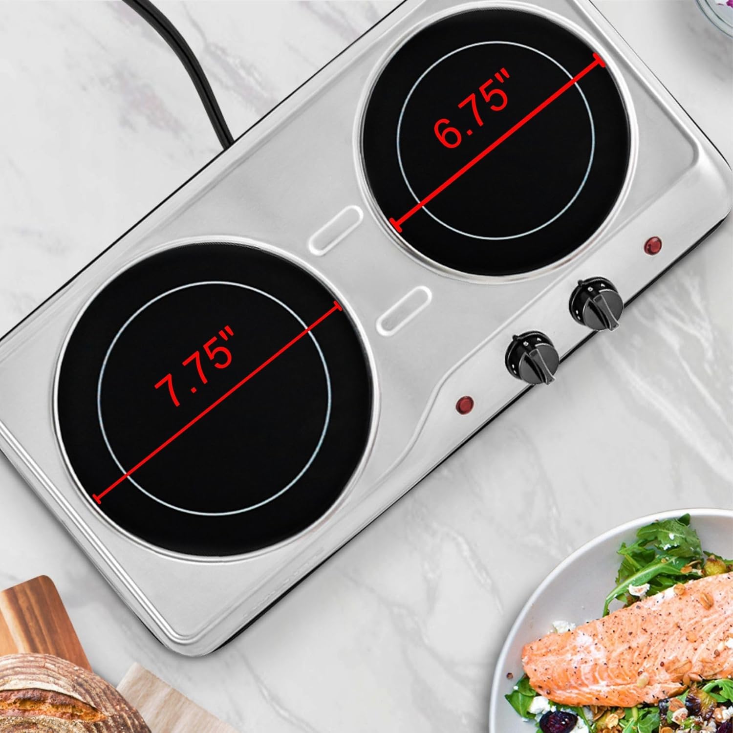 OVENTE Countertop Infrared Single Burner, 1000W Electric Hot Plate with 7” Ceramic Glass Cooktop, 5 Level Temperature Setting & Easy to Clean Base, Compact Stove for Home Dorm Office, Silver BGI101S