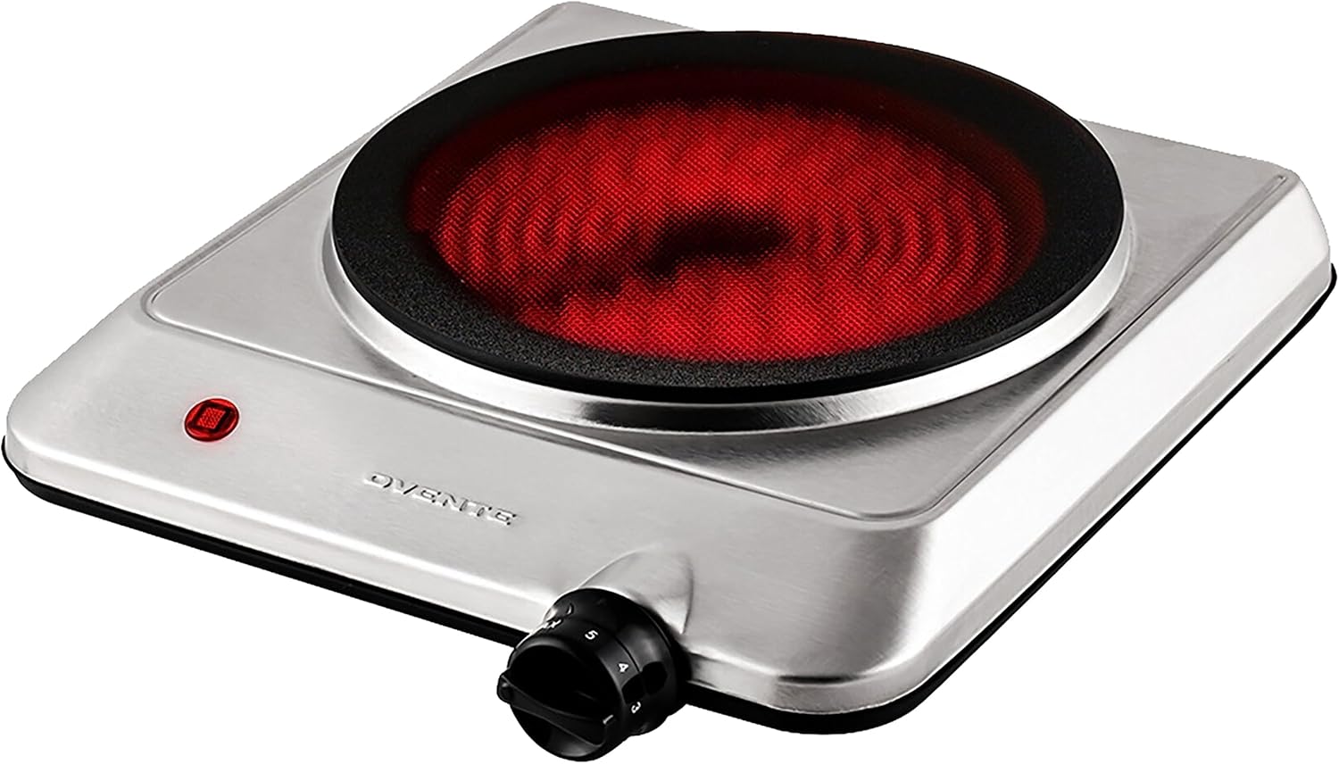 OVENTE Countertop Infrared Single Burner, 1000W Electric Hot Plate with 7” Ceramic Glass Cooktop, 5 Level Temperature Setting & Easy to Clean Base, Compact Stove for Home Dorm Office, Silver BGI101S