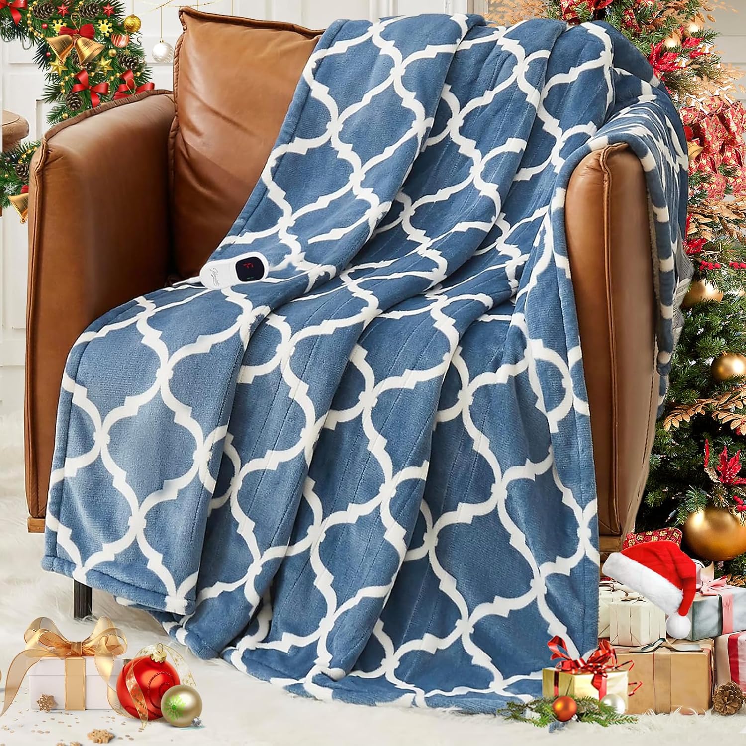 Homemate Heated Blanket Electric Throw - 50“x60“ Heating Blanket with 10 Fast Heat Levels 8 Hours Auto Off Soft Cozy Flannel Over-Heated Protection ETL Certification Keep Warming in Home