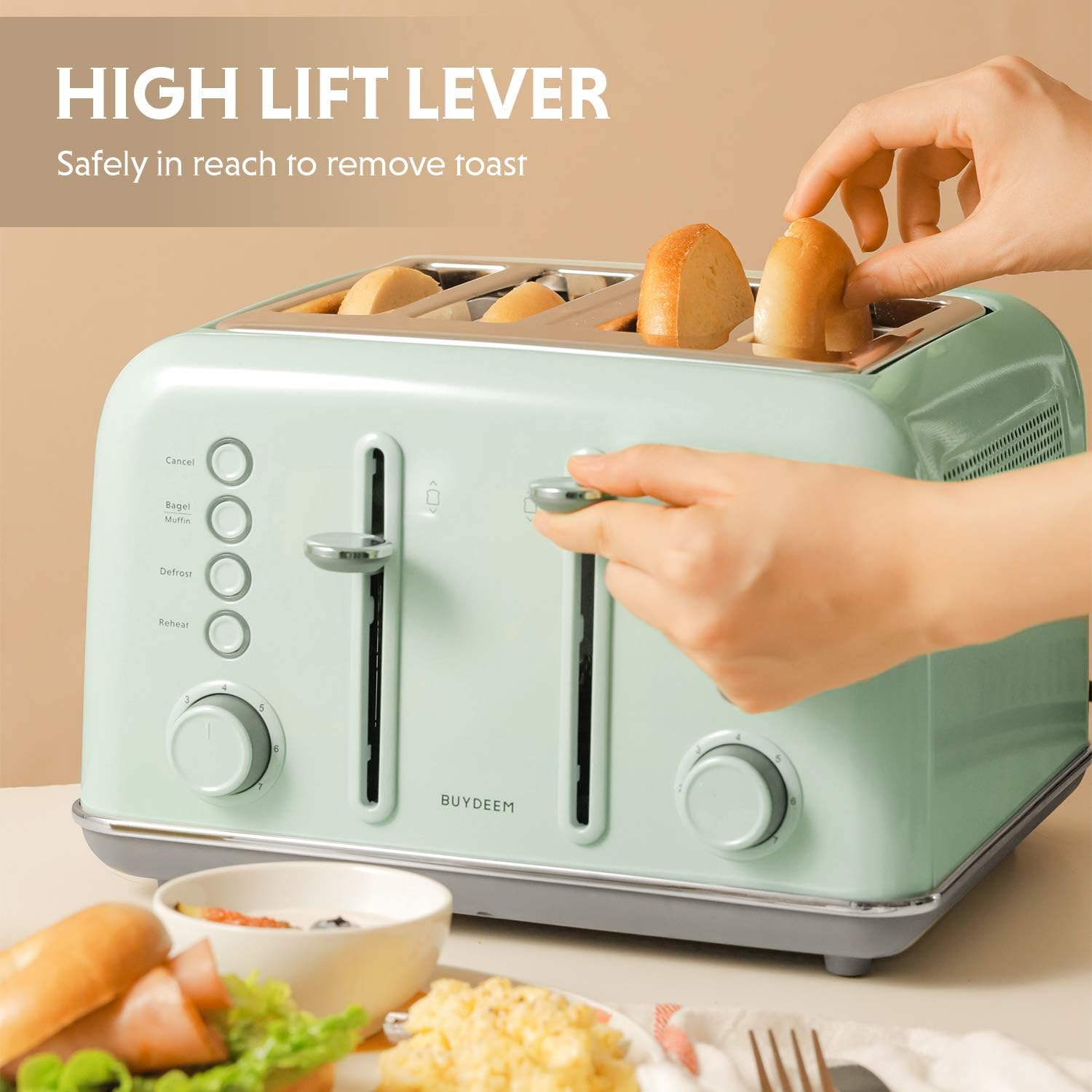 BUYDEEM DT620 2-Slice Toaster, Extra Wide Slots, Retro Stainless Steel with High Lift Lever, Bagel and Muffin Function, Removal Crumb Tray, 7-Shade Settings,Stainless Steel