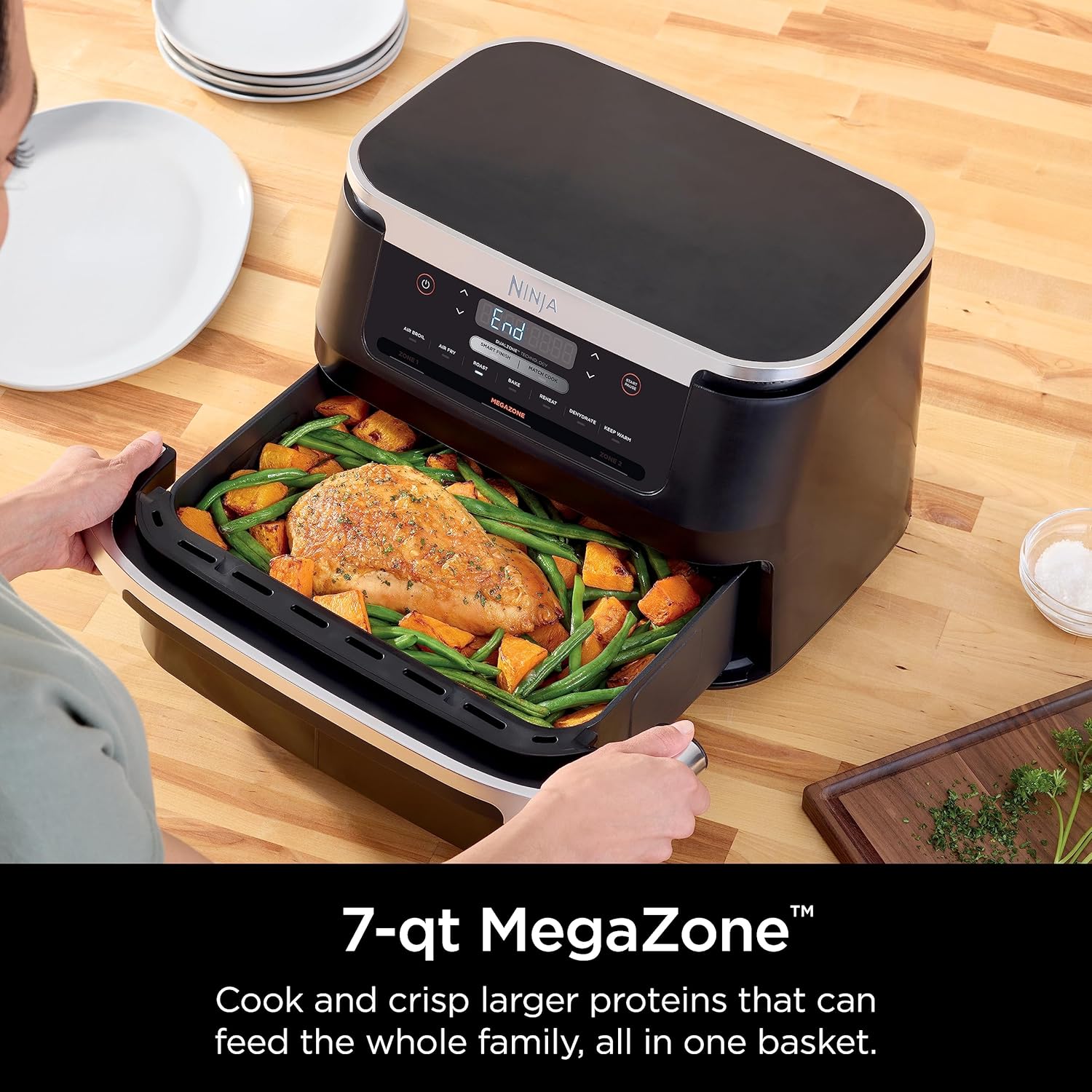 Ninja Air Fryer, Thermometer, Roast, Bake, Air Fry, Crisps, Broil, Reheats, Keep Warm, 10-in-1, Fries, Frozen Food, Veggies, and Meat, Quick Meals, Healthy Meals, Less Oil