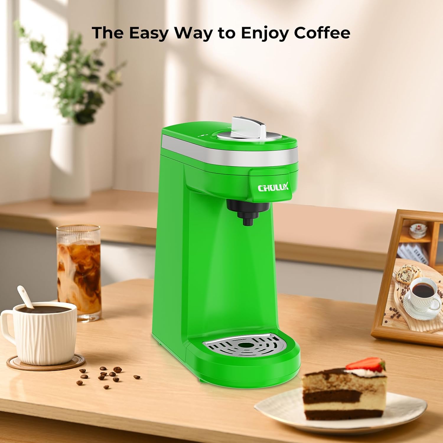 CHULUX Single Serve Coffee Maker for K Capsule and Ground Coffee, Single Cup Coffee Machine, Black