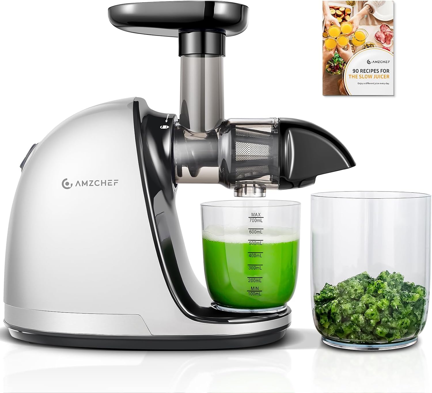 Masticating Juicer Machines, AMZCHEF Slow Cold Press Juicer with Reverse Function, High Juice Yield, Easy Clean with Brush,Recipes for High Nutrient Fruits and Vegetables, Gray(Updated)