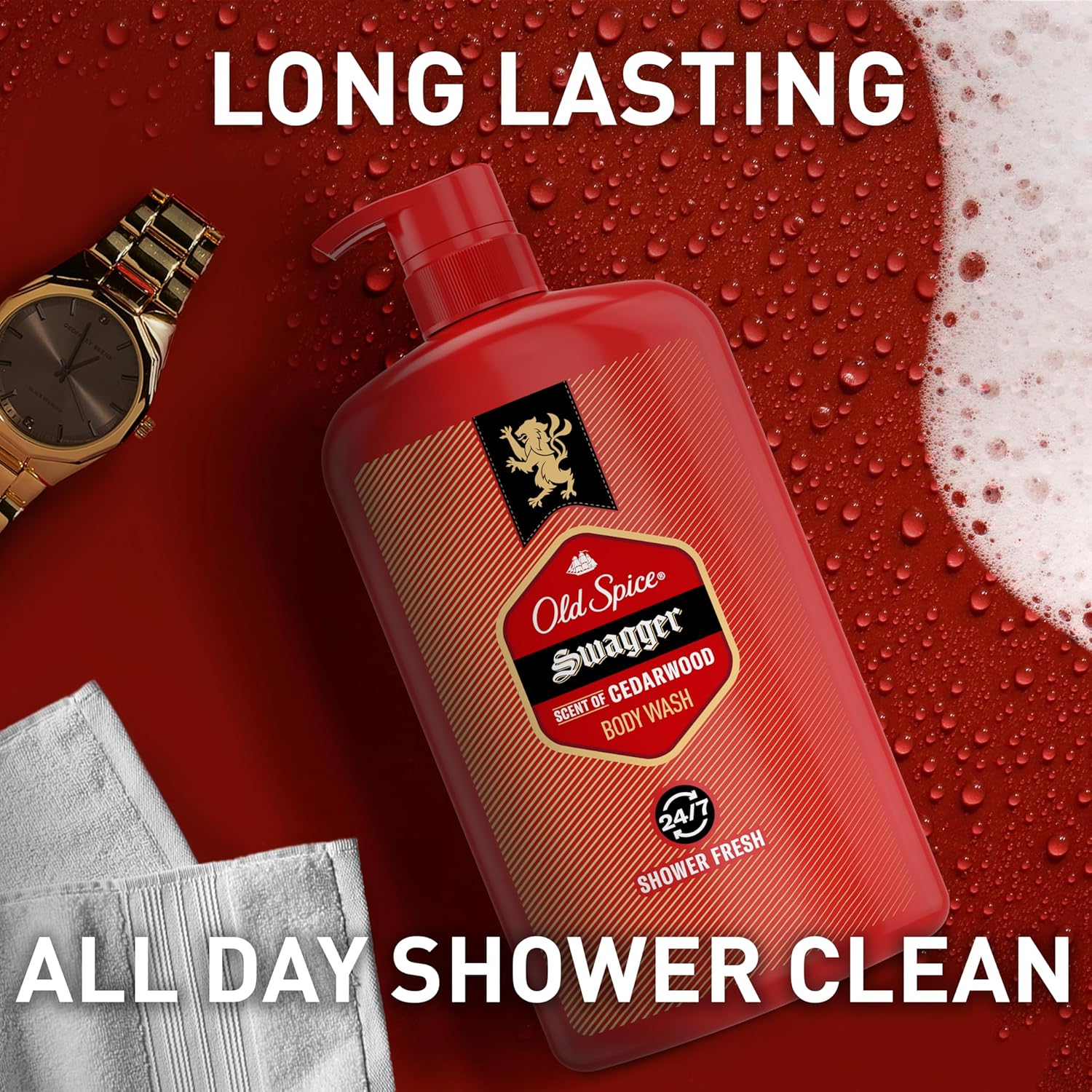 Old Spice Body Wash for Men, 24/7 Shower Fresh with Lasting Scent, Red Collection, Swagger with Cedarwood Scent, 24 fl oz (Pack of 2)