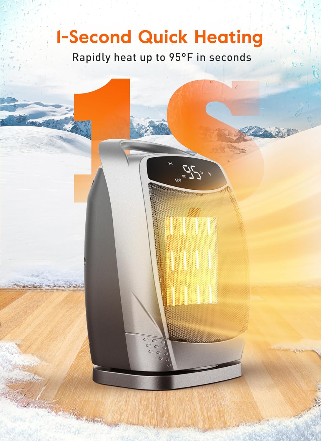 GiveBest Portable Electric Space Heater with Thermostat, 1500W/750W Safe and Quiet Ceramic Heater Fan, Heat Up 200 Square Feet for Office Room Desk Indoor Use, Silver
