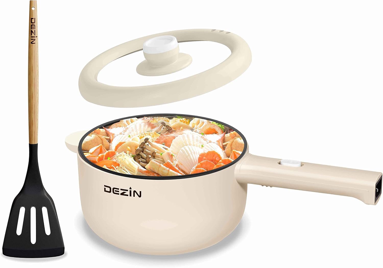 Dezin Electric Cooker, 2L Non-Stick Sauté Pan, Rapid Noodles Cooker, Mini Pot for Ramen with Power Adjustment, Dorm Room Essential (Egg Rack Included)