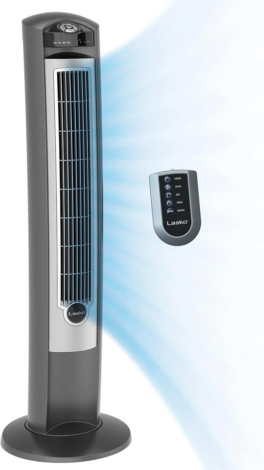 Lasko Oscillating Digital Ceramic Tower Heater for Home with Adjustable Thermostat, Timer and Remote Control, 23 Inches, 1500W, Silver, 755320, 8.5″L x 7.25″W x 23″H, Silver