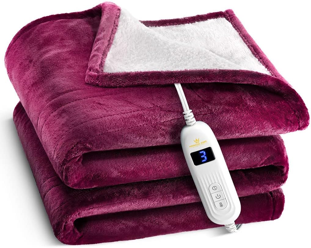 Medical king Heated Blanket, Machine Washable Extremely Soft & Comfortable Electric Blanket Throw Fast Heating with Hand Controller 10 Heating Settings & auto Shut-Off (Gray, 50 x 60)