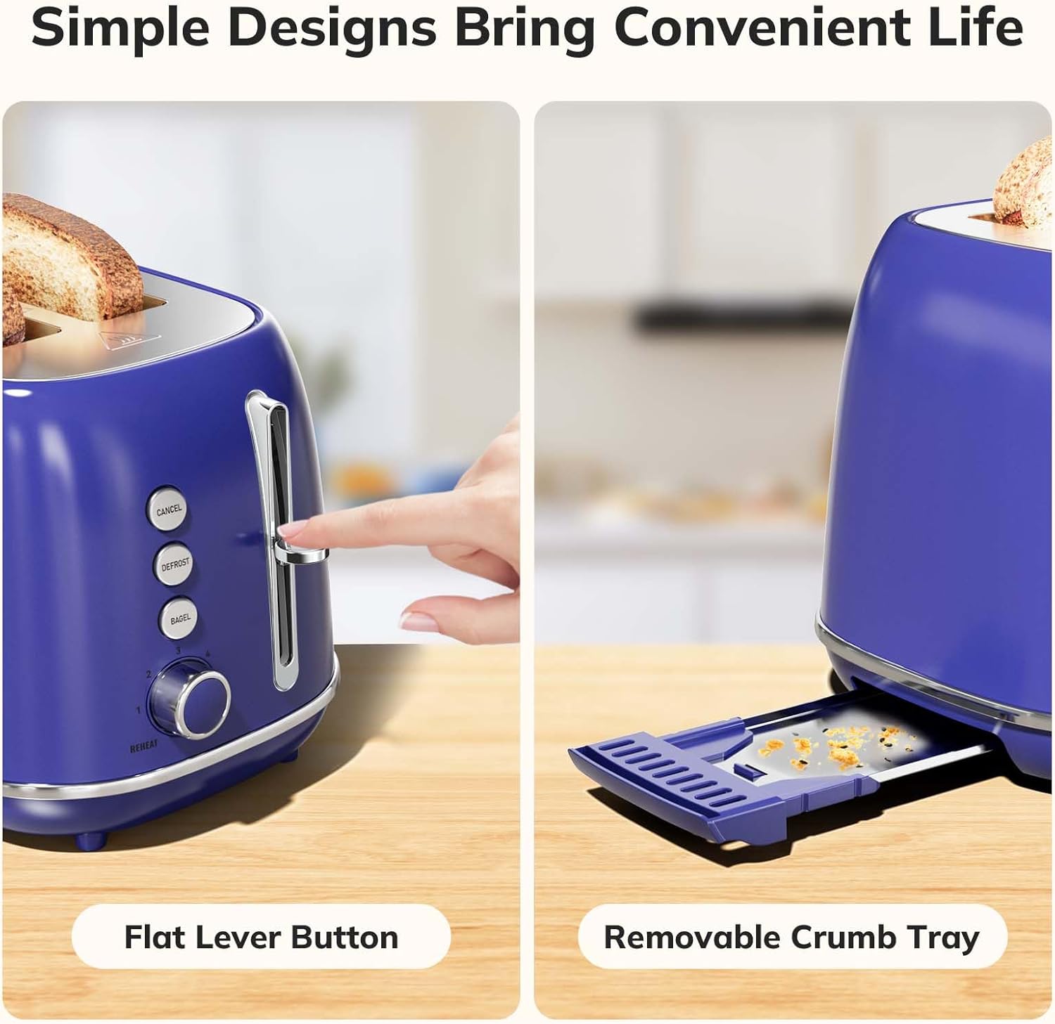 2 Slice Stainless Steel Toaster Retro with 6 Bread Shade Settings, Bagel, Cancel, Defrost Function, 2 Slice Toaster with Extra Wide Slot, Removable Crumb Tray, White