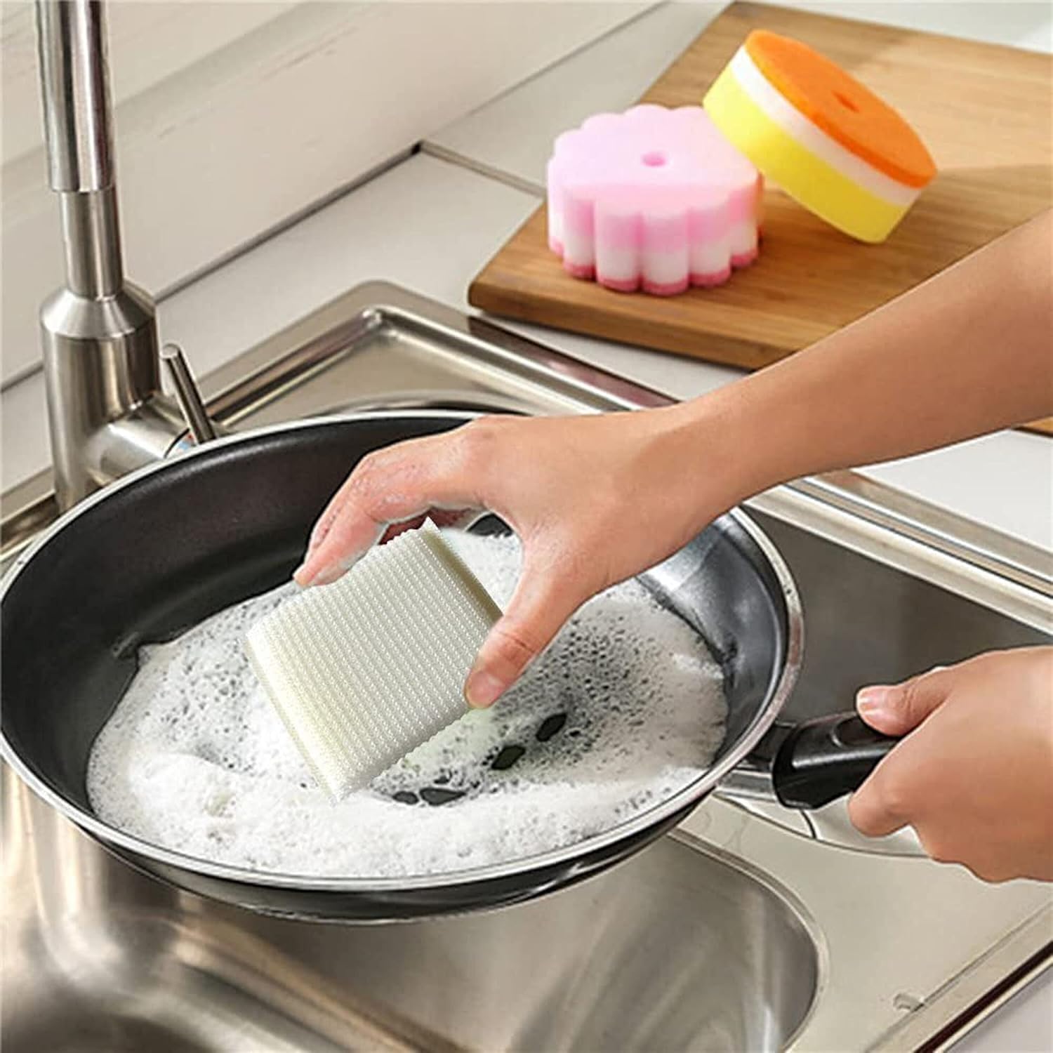 Multi-Purpose Scouring Pad by Scrub-It - Non-Scratch Cleaning Dobie Pads for Pots, Pans, Dishes, Utensils & Non-Stick Cookware - Sponge Scrubbers Use for Kitchen, Bathroom & More - 6 Pack