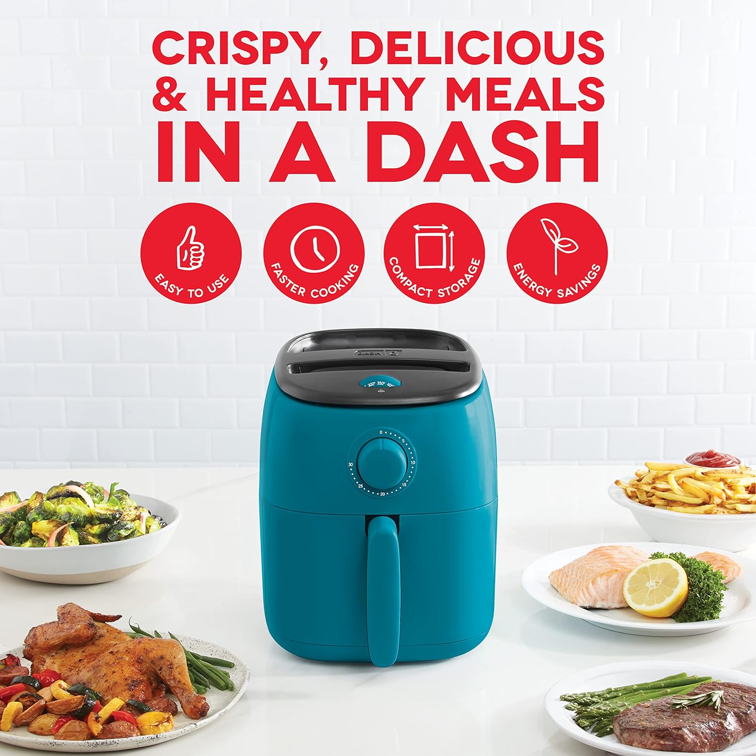 DASH Tasti-Crisp™ Electric Air Fryer Oven, 2.6 Qt., Aqua – Compact Air Fryer for Healthier Food in Minutes, Ideal for Small Spaces - Auto Shut Off, Analog, 1000-Watt