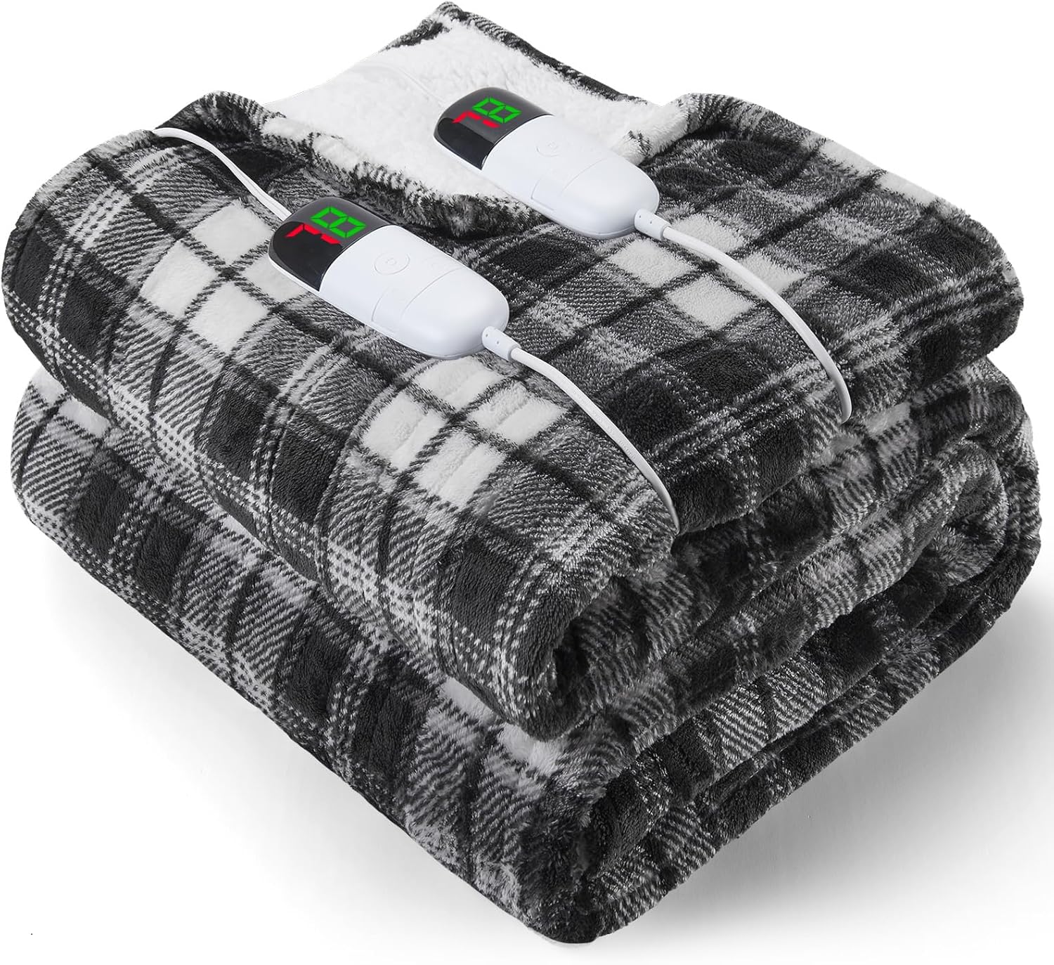 Heated Blanket Electric Throw, 50X60, Heating Throw with 10 Heating Levels/8 Hours Auto Off, Navy Blue Plaid Checkered Sherpa Blanket Warmer for Adults, Washable Blanket Gift for Couch Bed Office, ETL
