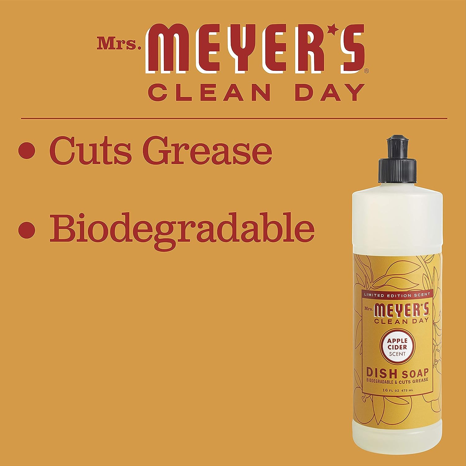 Mrs. Meyer's Liquid Dish Soap, Biodegradable Formula, Lemon Verbena, 16 Fl. Oz - Pack Of 3