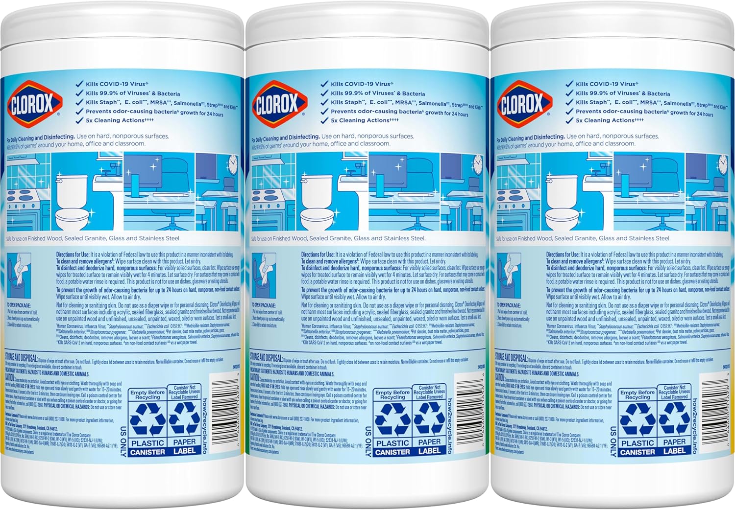 Clorox Disinfecting Wipes Value Pack, Household Essentials, 75 Count, Pack of 3 (Package May Vary)