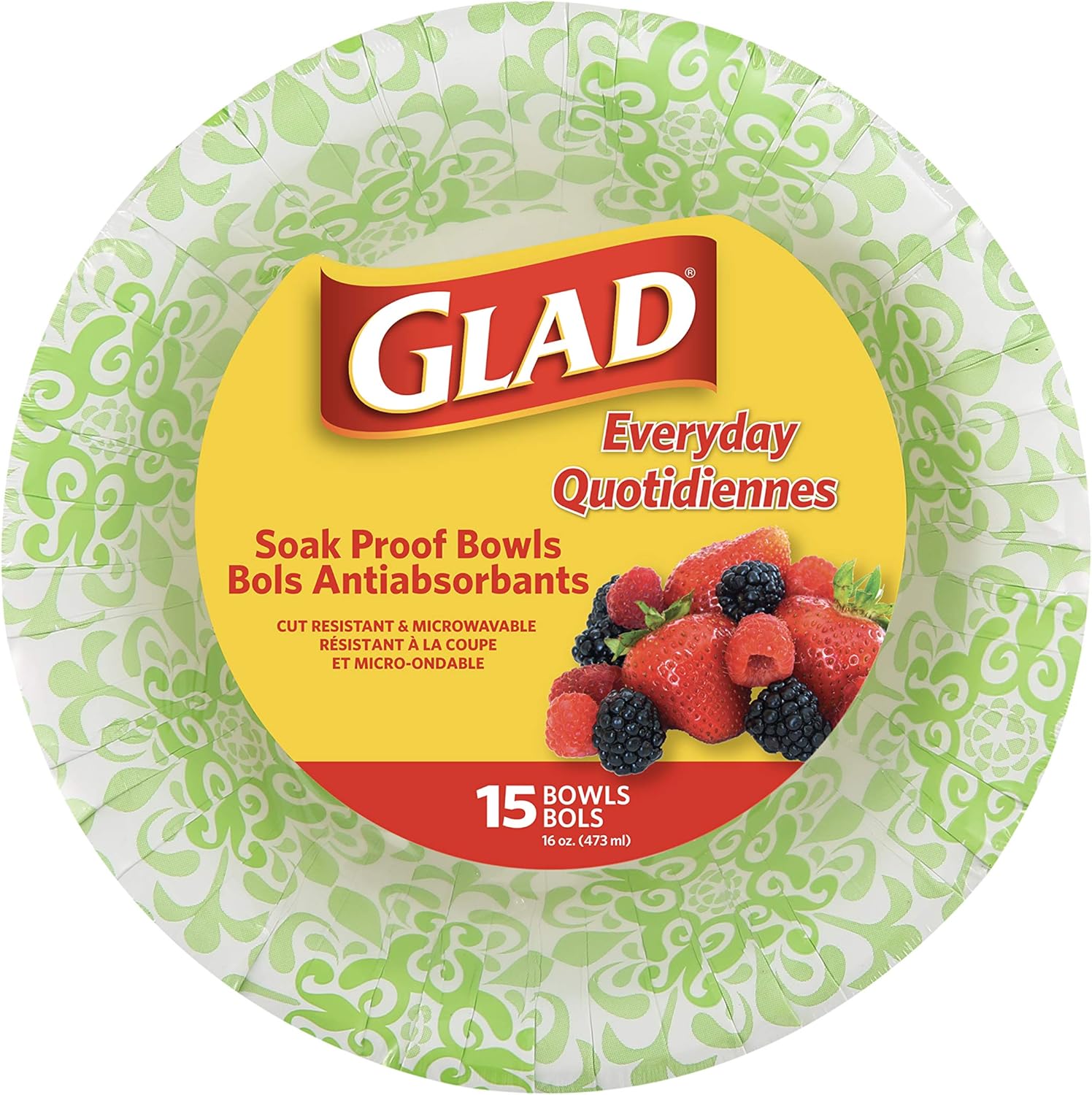 Glad Paper Bowls With Purple Victorian Design, 20Count | Disposable Paper Bowls for Parties & Picnics In Victorian Print | Microwave Safe Disposable Purple & White Bowls