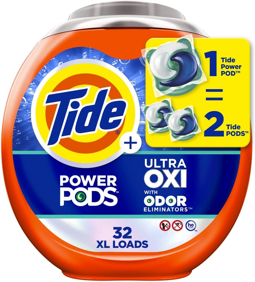 Tide Ultra OXI Power PODS with Odor Eliminators Laundry Detergent Pacs 45 Count For Visible and Invisible Dirt