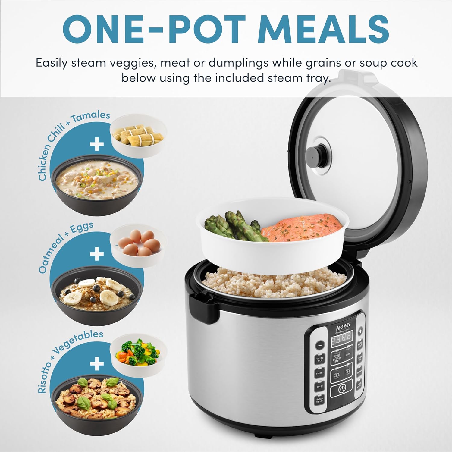 AROMA Digital Rice Cooker, 4-Cup (Uncooked) / 8-Cup (Cooked), Steamer, Grain Cooker, Multicooker, 2 Qt, Stainless Steel Exterior, ARC-914SBD