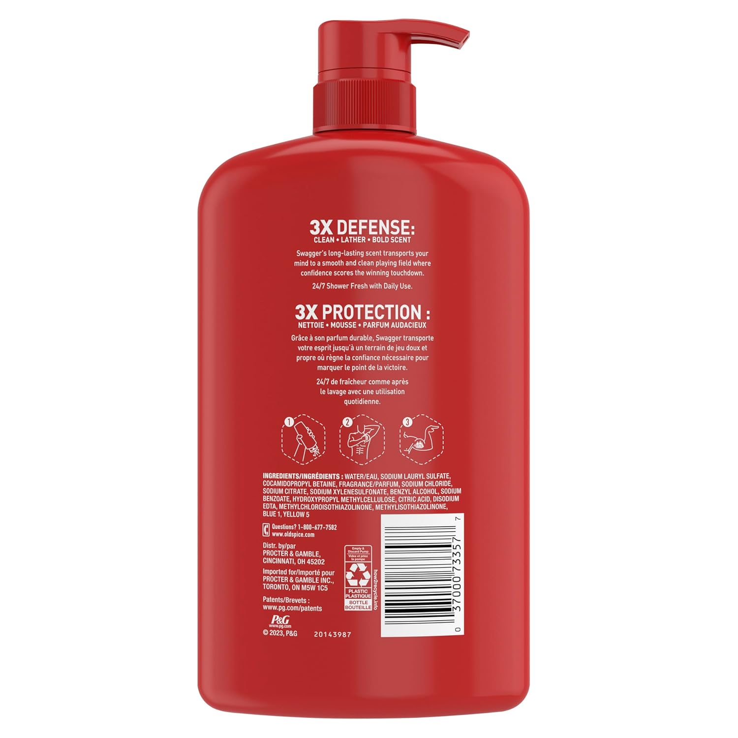 Old Spice Body Wash for Men, 24/7 Shower Fresh with Lasting Scent, Red Collection, Swagger with Cedarwood Scent, 24 fl oz (Pack of 2)